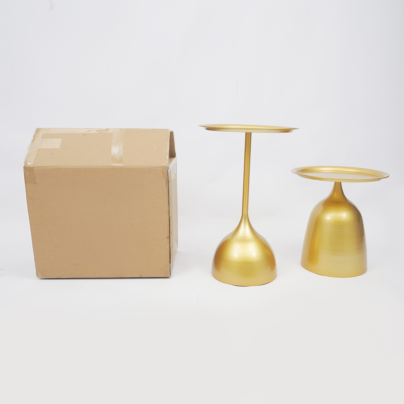 Gold 2PCs Round Iron Side Table 23.6 In & 16.14 In End Tables With Raised Edges