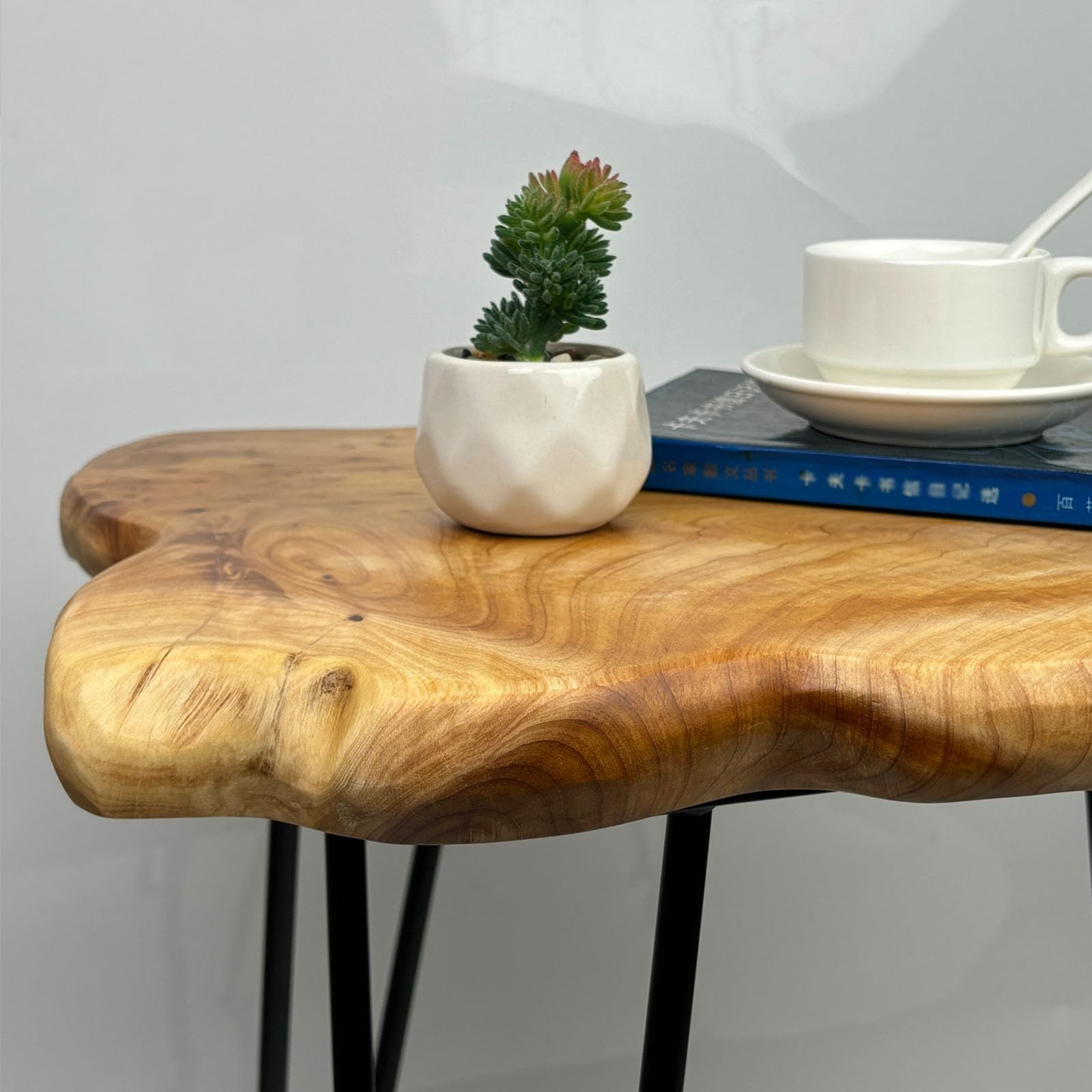 Rustic Solid Wood Live Edge Style End Table, Natural Wood Side Table with Hai…