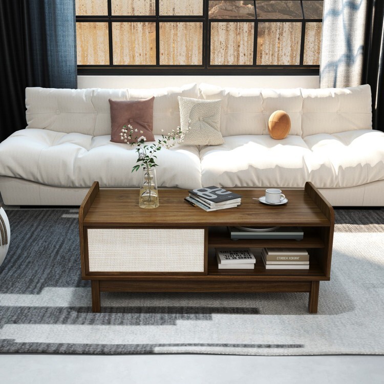 Mid-Century Modern Cocktail Table Coffee Table Living Room With Adjustable Shelf