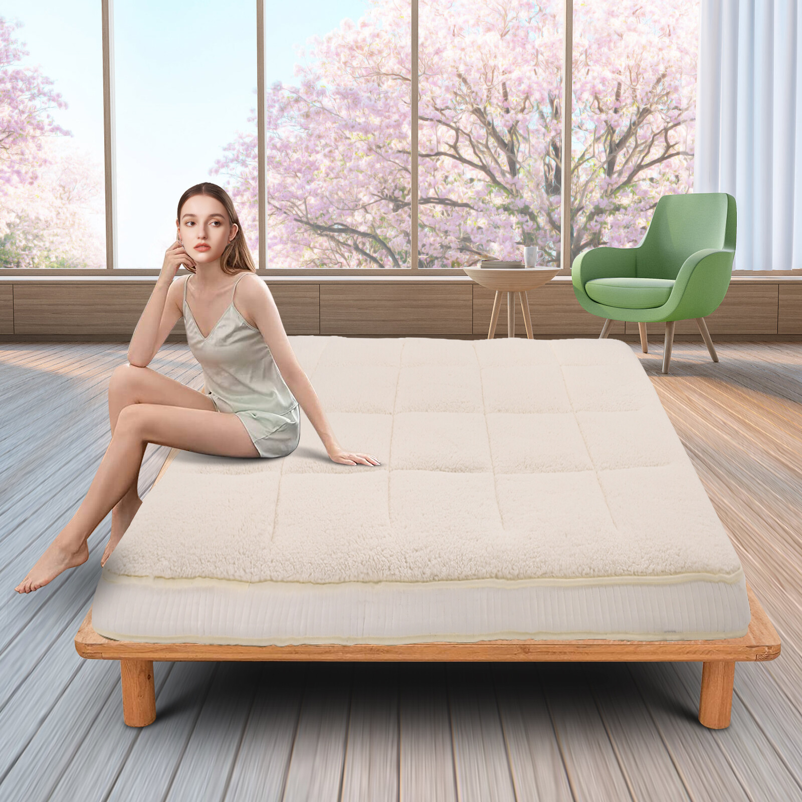 Japanese Floor Mattress Futon Mat, Sherpa Winter Fleece Mattress For Christmas