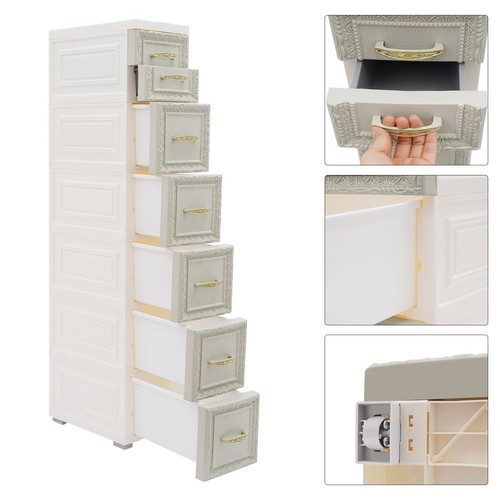 6-Tier PP Storage Cabinet, Rolling Storage Cabinet, Green Cabinet with 7 Drawer