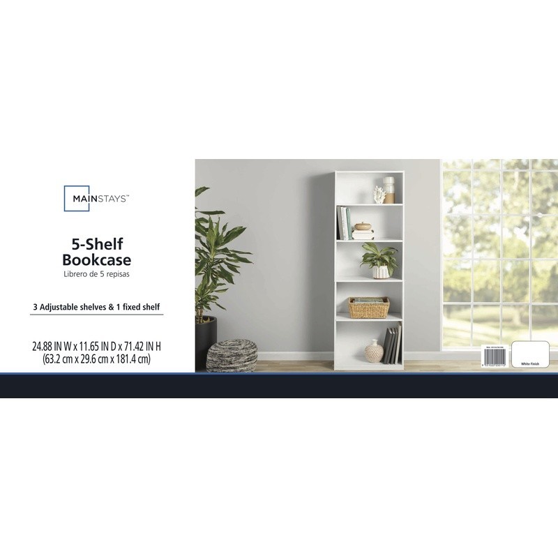 5-Shelf Adjustable Bookcase W/ Closed Back Home Office Living Room Storage New