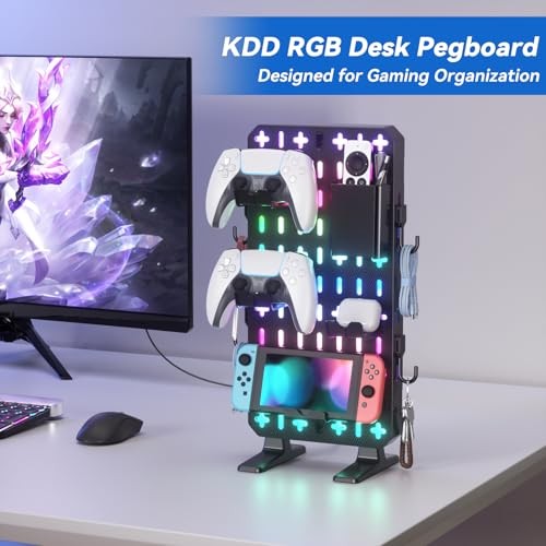 6 in 1 RGB Gaming Desk Accessories – No Drill Desk Organizer with Phone