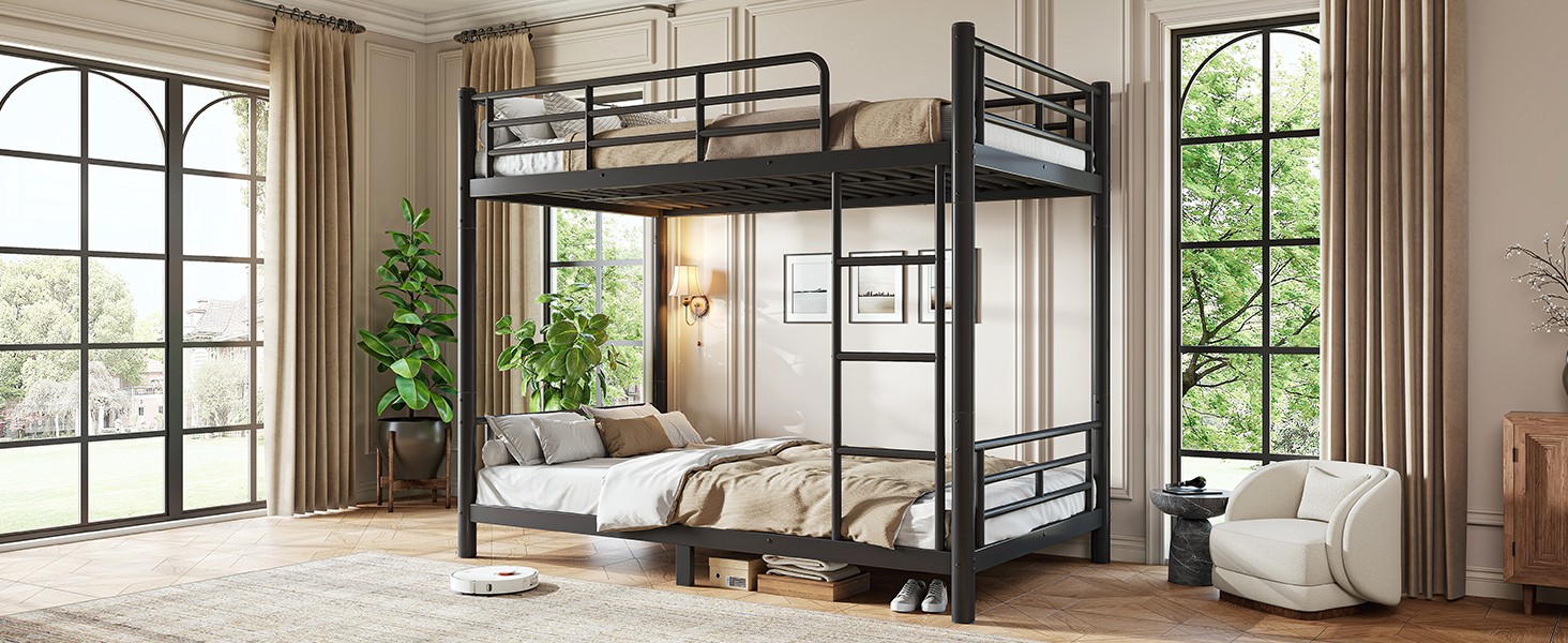 Twin XL over Twin XL Metal Bunk Bed, Space-Saving 2-in-1 Convertible Bed, Black