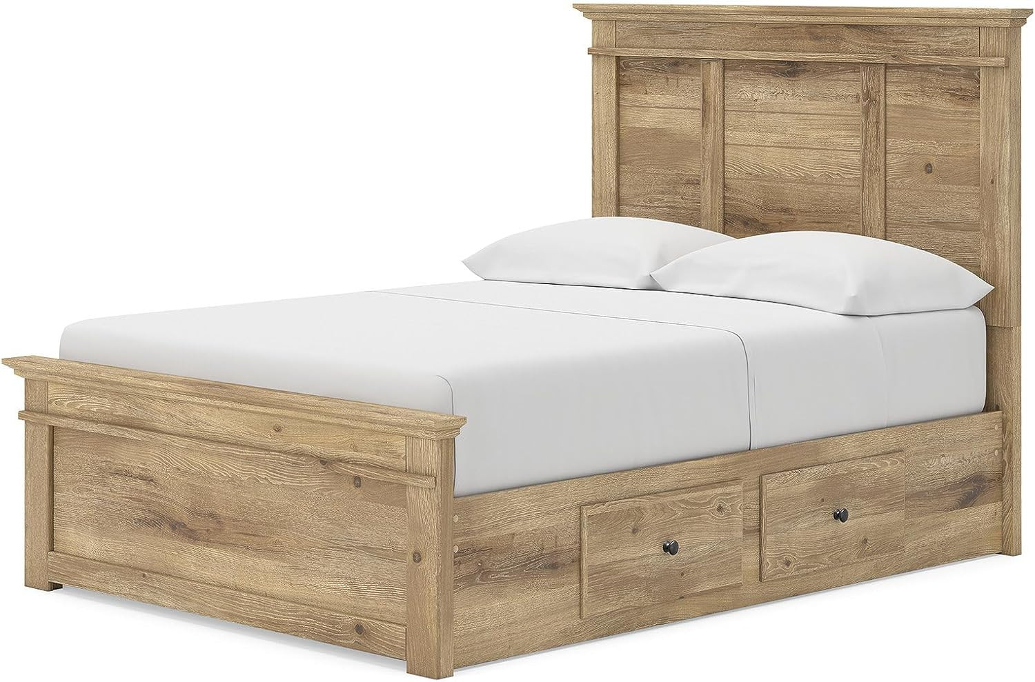 Fenderport Full Bedframe with Headboard & 4 Storage Drawers, Natural Brown