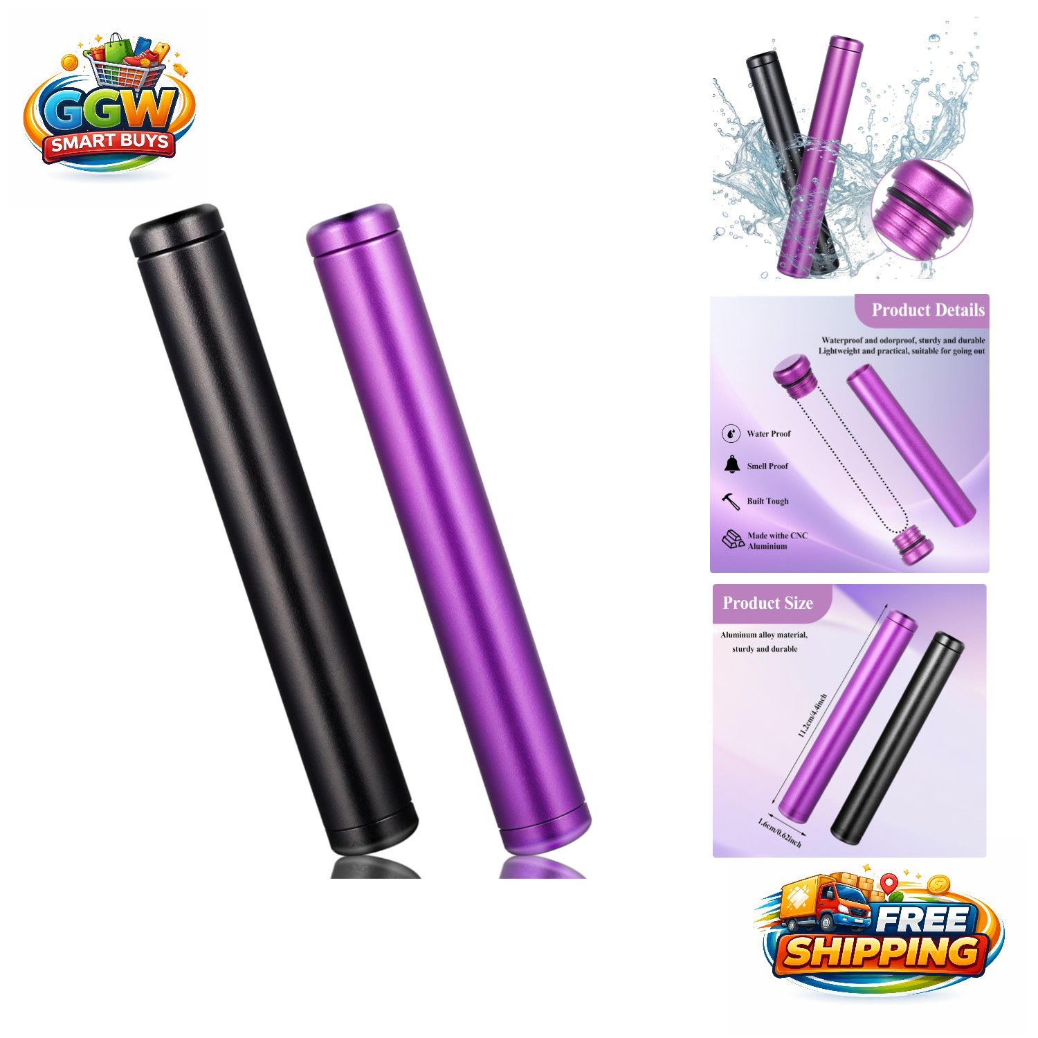 2 Pack Portable Metal Tube Container – Waterproof & Airtight, 4.5 Inches