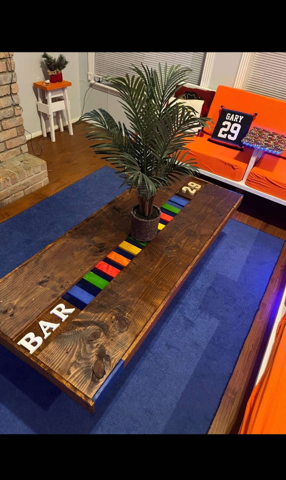 Handmade Rectangular Wood Coffee Table Dark Wood Brown Multicolor Inlay 64×36