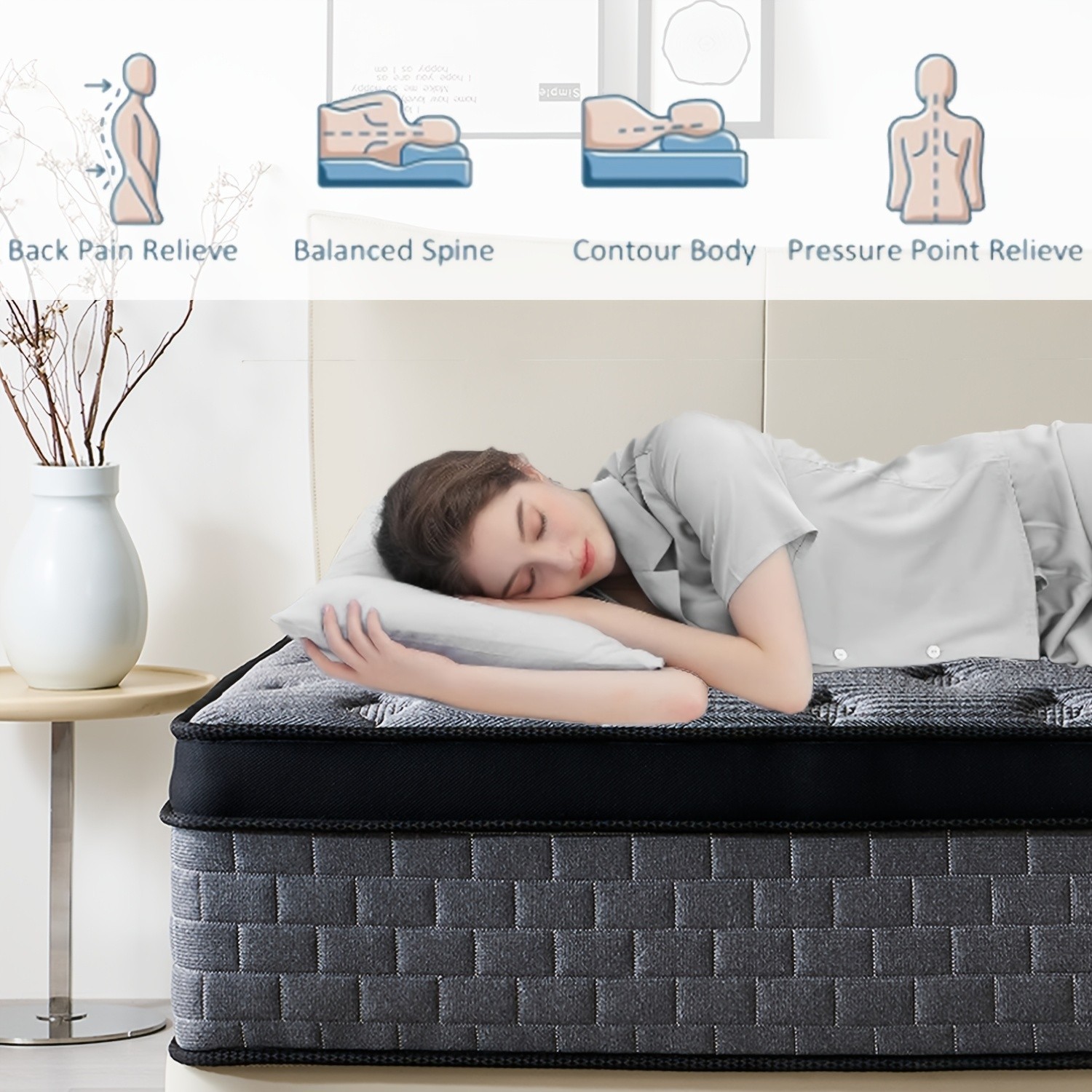 Mattress Twin Queen 12 Inch Hybrid Mattress, Firm Medium Firm, Bed in a Box,Full