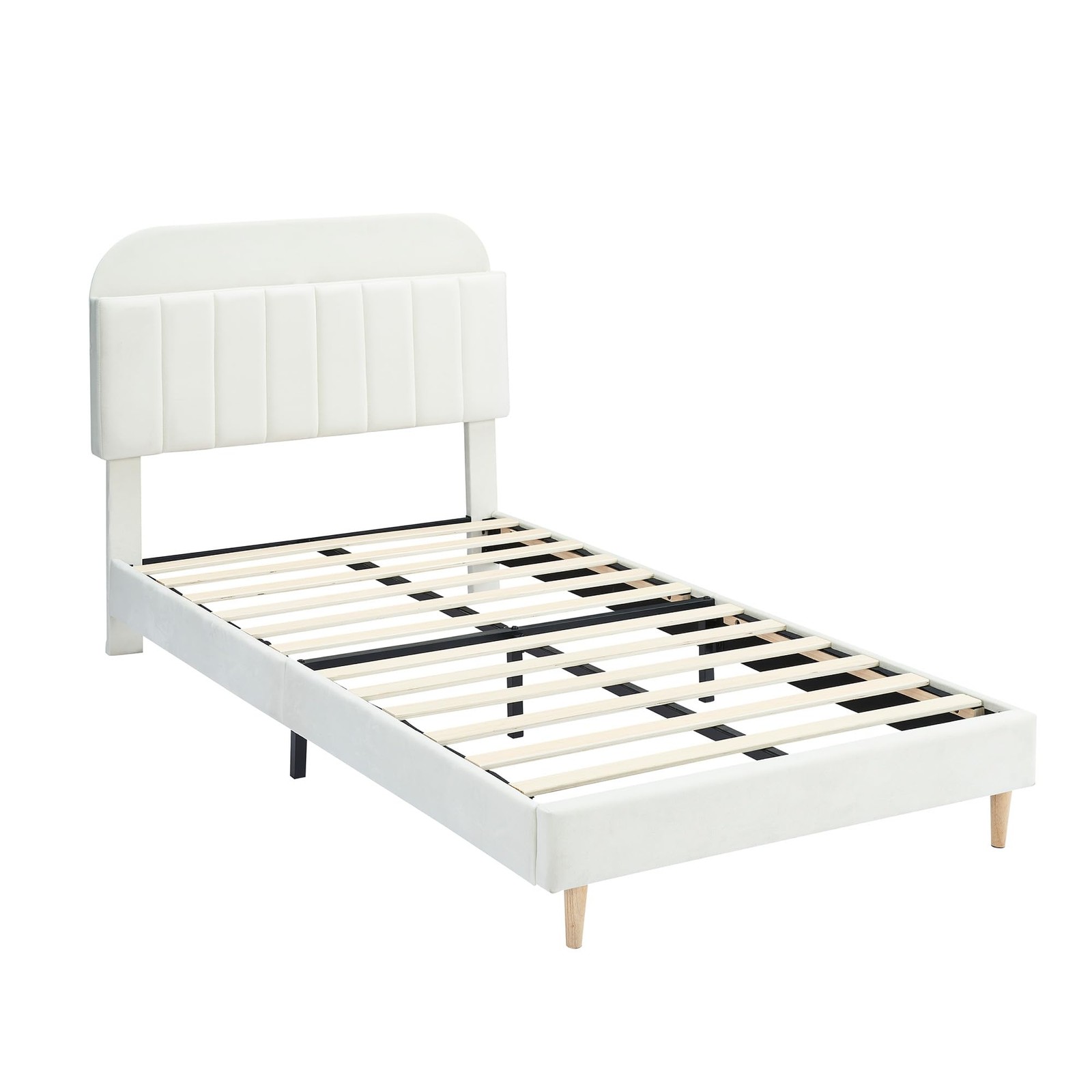 Twin Bed Frame Velvet Headboard for Kids Girls ,Velvet Upholstered Platform