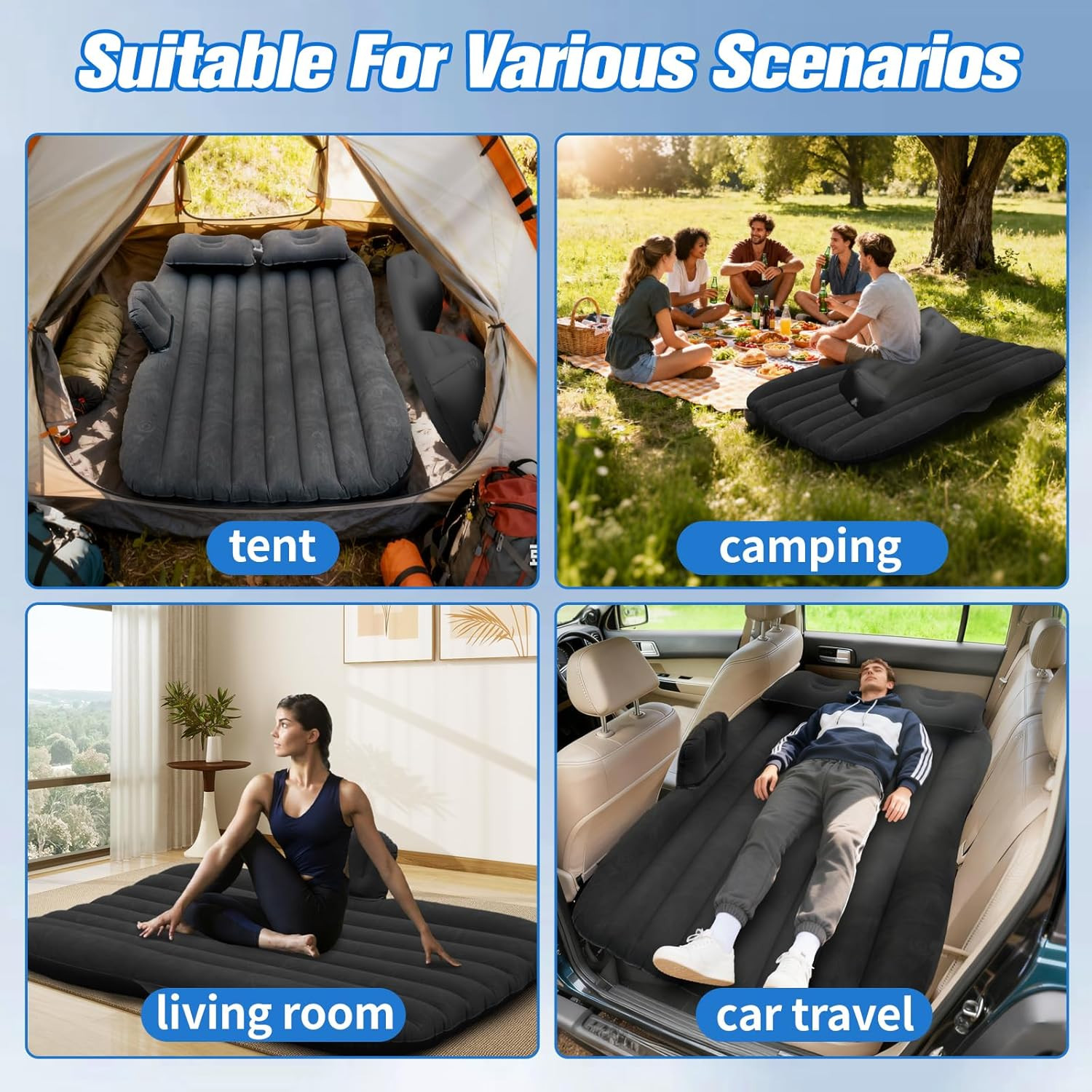 Inflatable Car Air Mattress Back Seat Bed with Air Pump,55″ (L) X 35″ (W) Portab