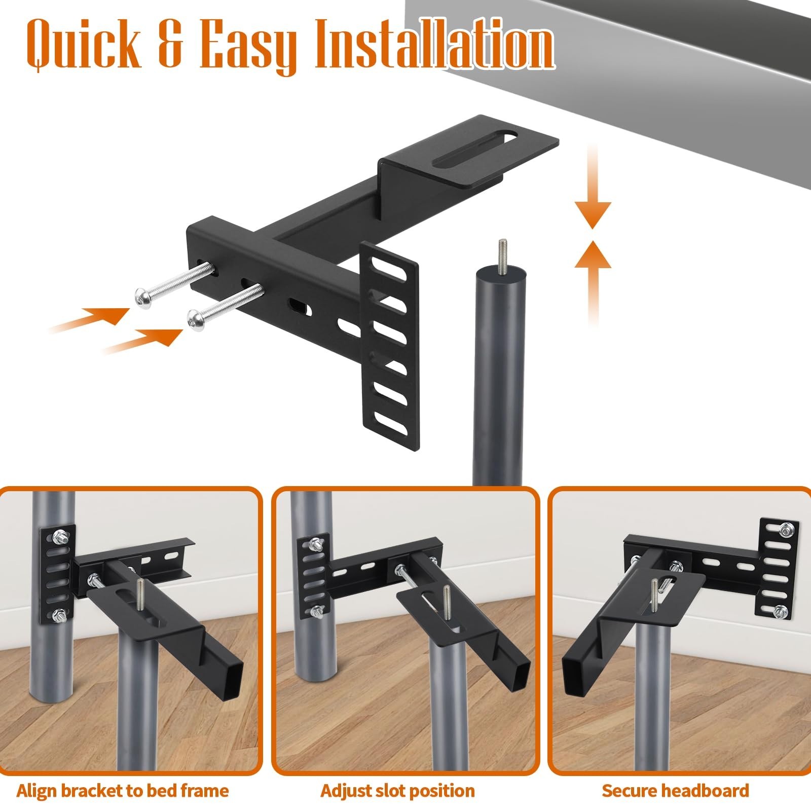 Adjustable Bed Headboard Bracket Kit – Heavy Duty Steel, No Noise, Easy Install,