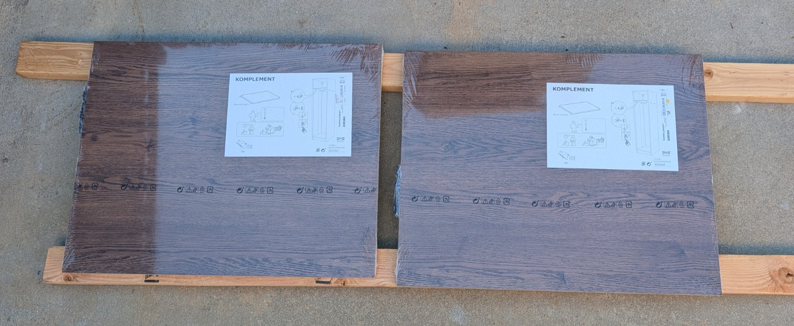 TWO IKEA KOMPLEMENT Shelf Brown-stained ash 29 1/2×22 7/8 ” FOR PAX