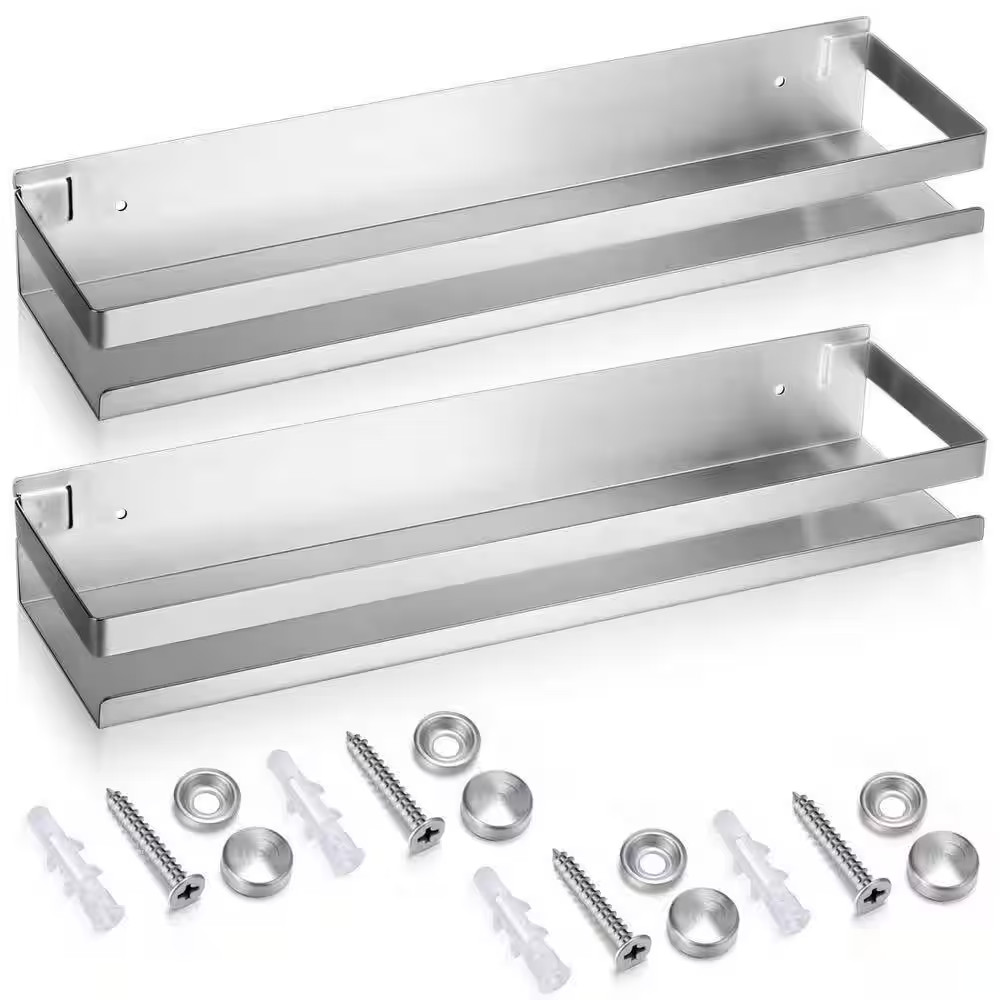 15.75 In. W X 3.94 In. D Silver Composite Decorative Wall Shelf 2 Pieces