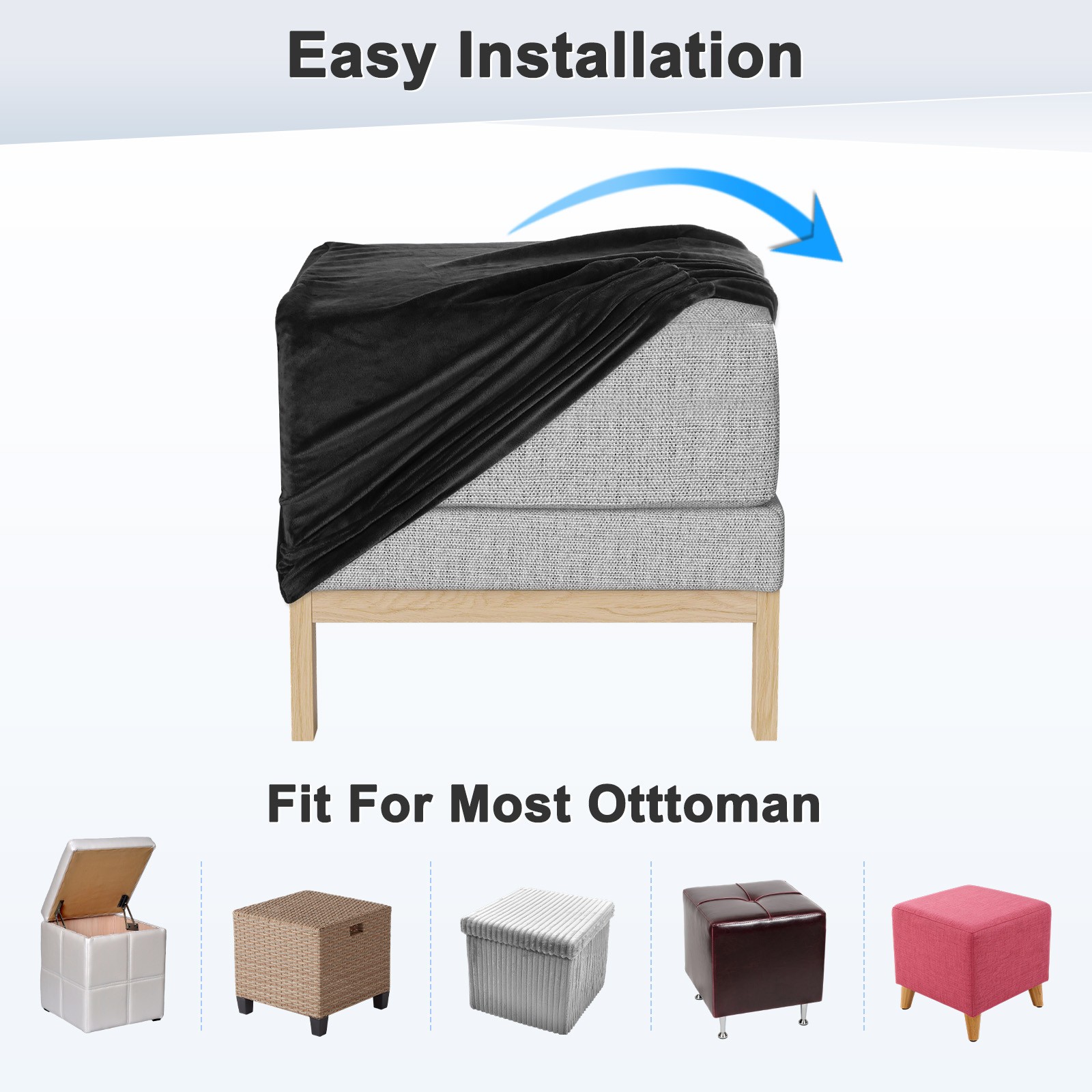 1-Pack 13″x13″x15″ Stretch Square Ottoman covers Footstool Protector Black