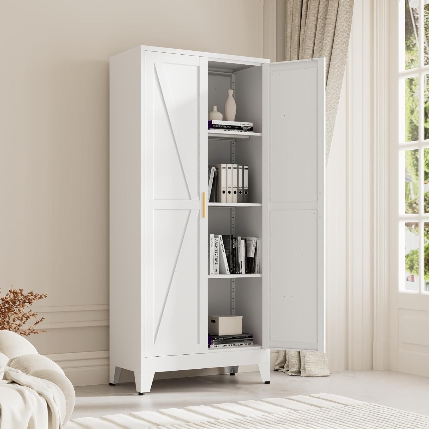 Elegro 61″ Metal Food Storage Cabinet With 3 Adjustable Shelves For Home,Kitchen