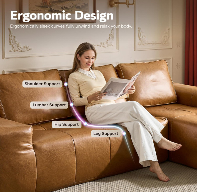 L Shaped Modular Sofa Boneless Cloud Sectional Couch with Left Chaise Brown