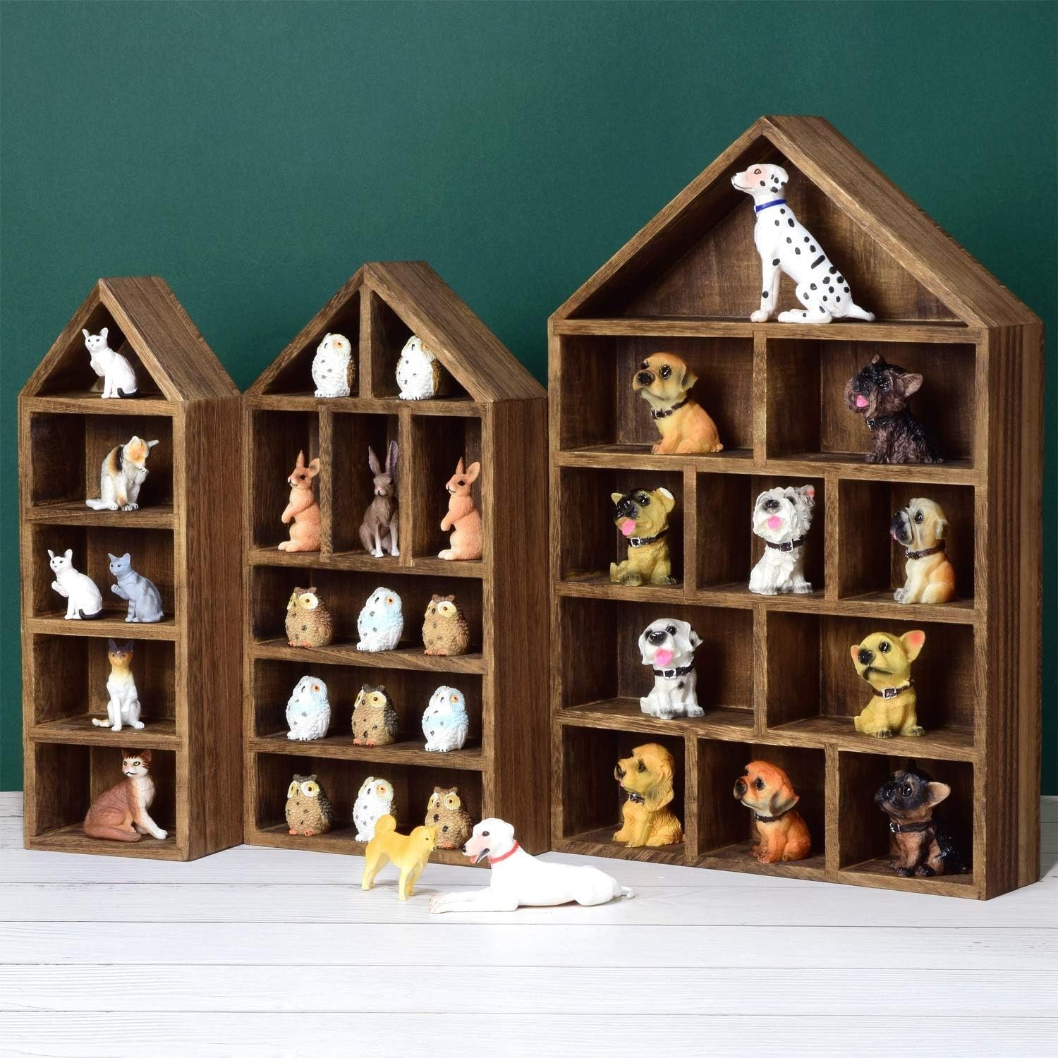 Unique Brown Wood Shadow Box 3-Piece Wall Display Shelf for Miniatures Figures