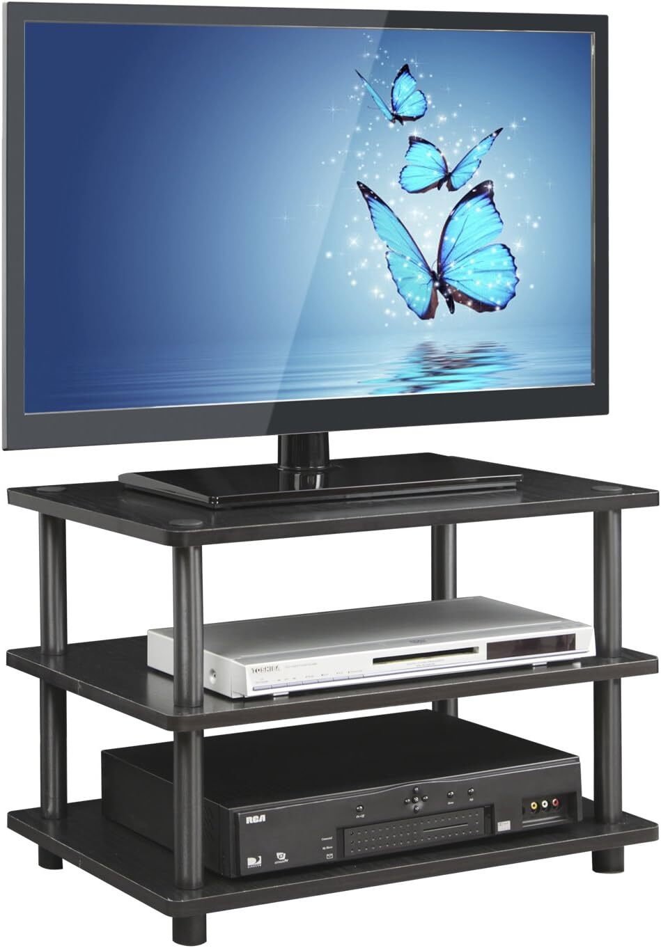 4 Tier Black Tv Stand With Display Shelves Easy Assembly For Tvs Up To 25 Inches