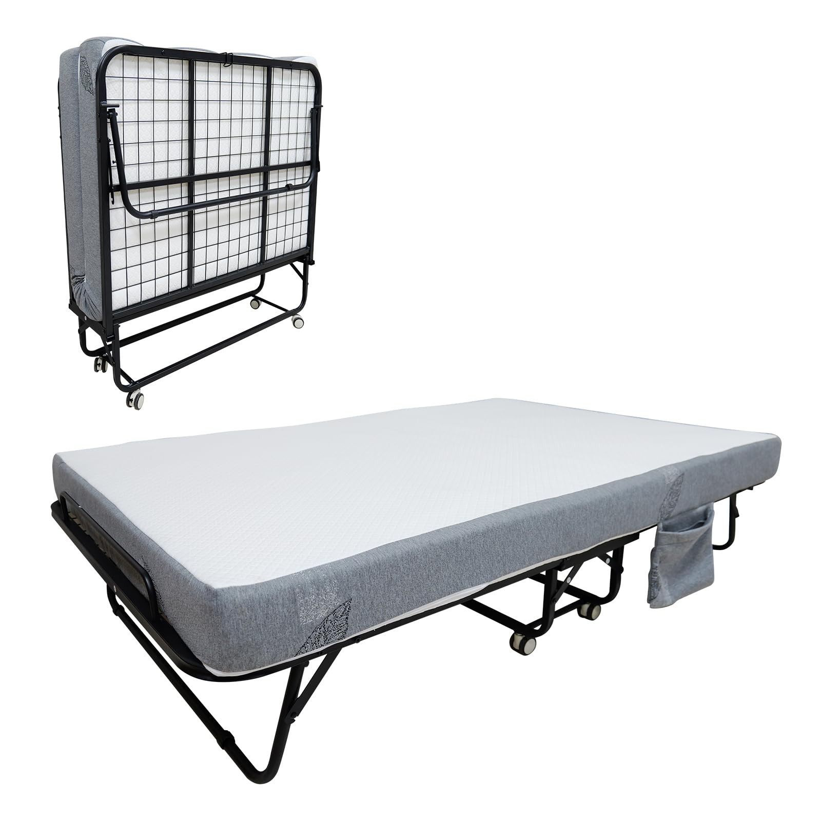 6 Inch Memory Foam Mattress Foldable Portable Rollaway Guest Bed W/Wheels for RV