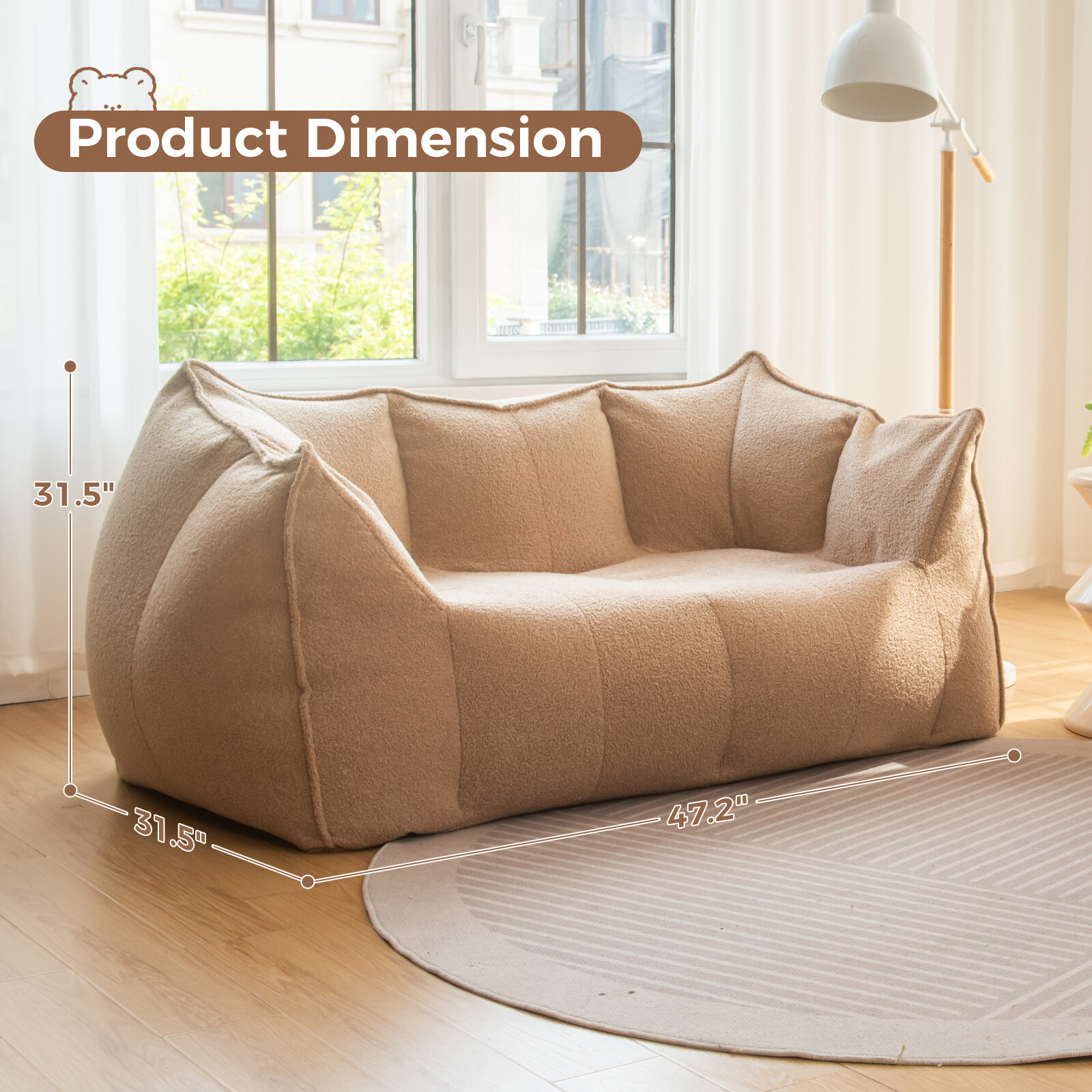 Single/Loveseat Giant Bean Bag Chair Comfy Lounge Lazy Floor Sofa for Adults