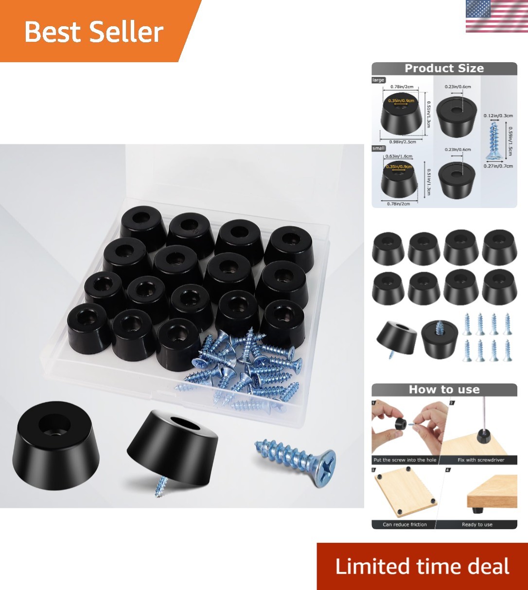 Versatile 16 Pack Rubber Feet for Cutting Boards and Small Furniture – Two Sizes