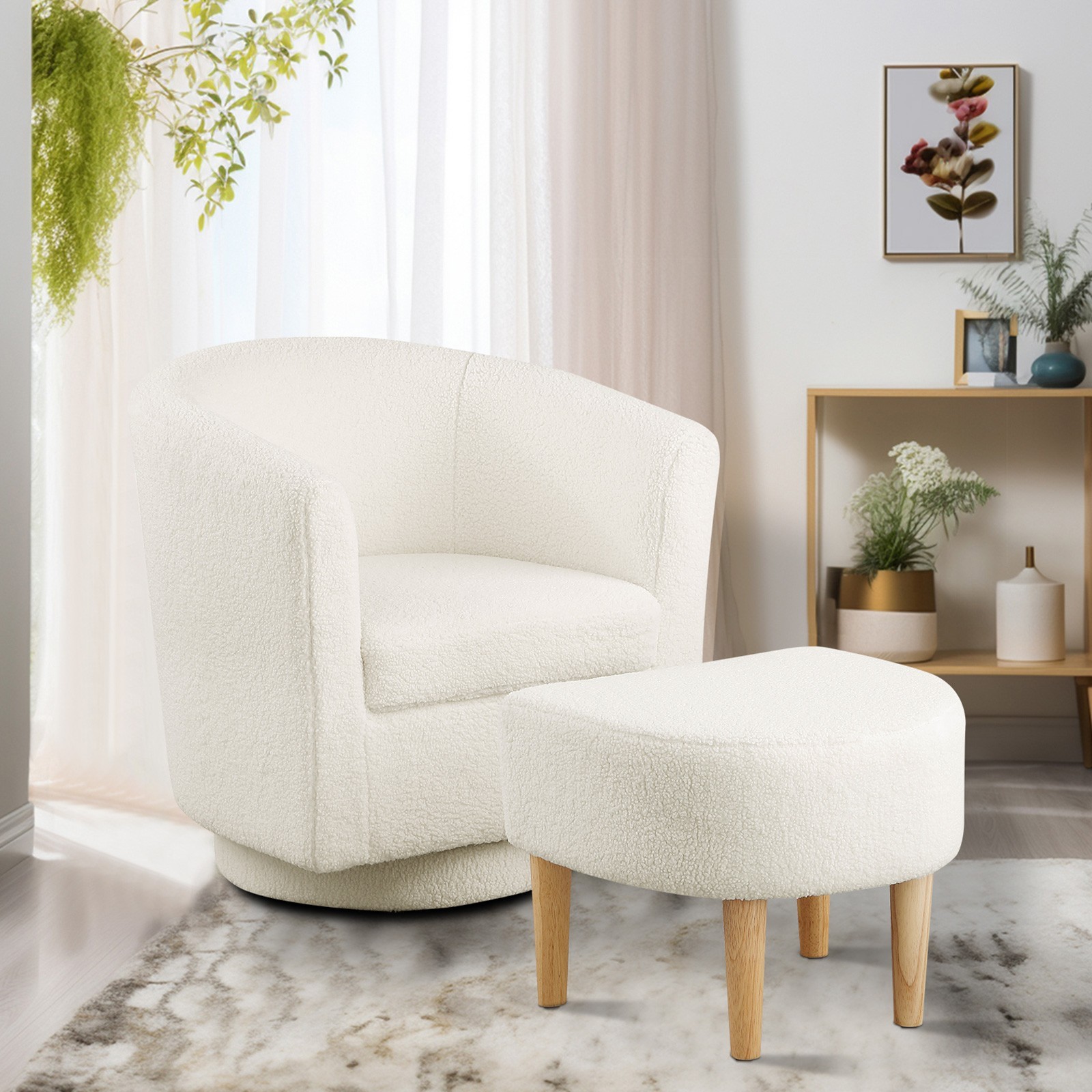 Swivel Accent Armchair Single Sofa w/Ottoman Modern Fabric Chair for Living Room