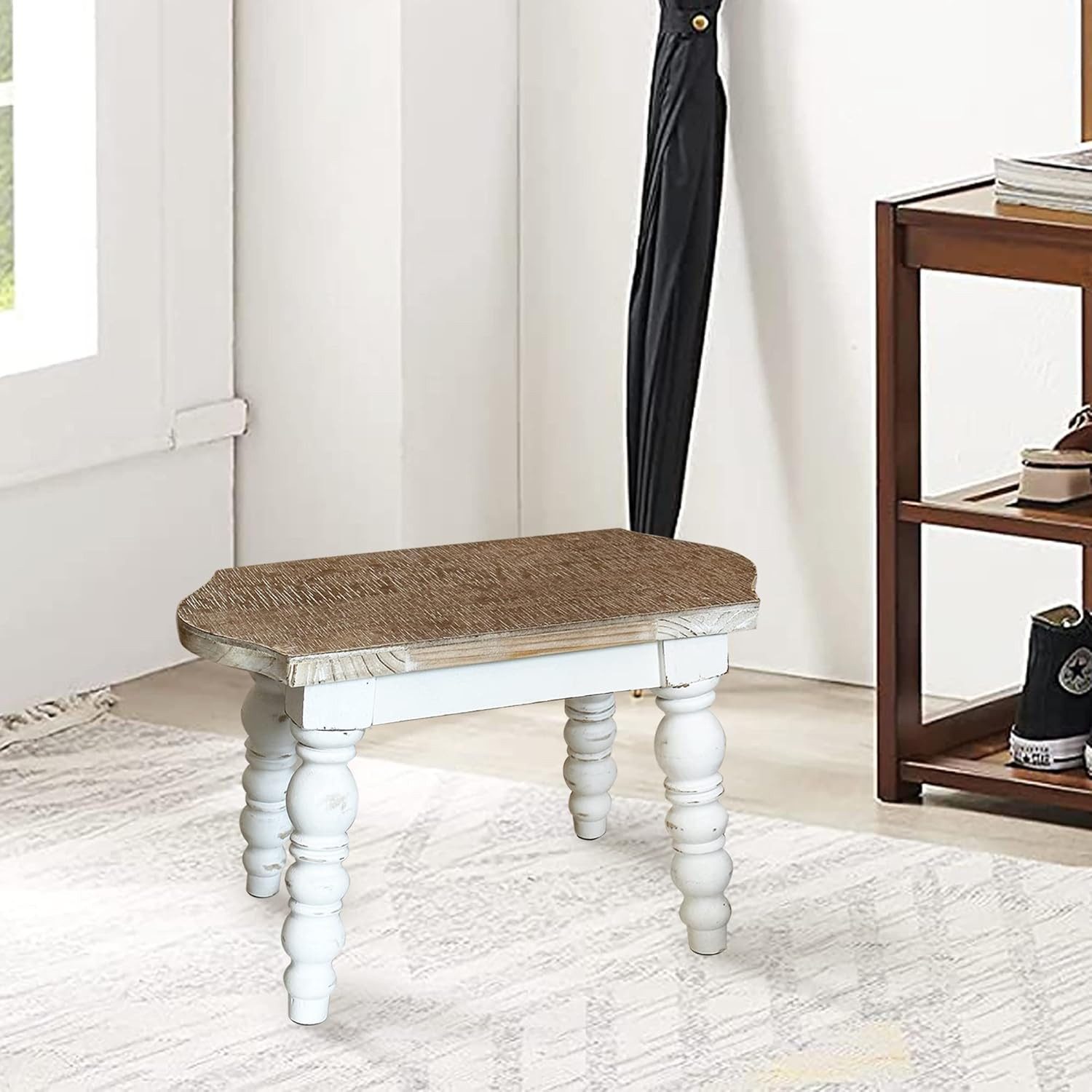 Wooden Bathroom Farmhouse Step Stool, Wood Foot Stool for Adults Kids, Bedside S