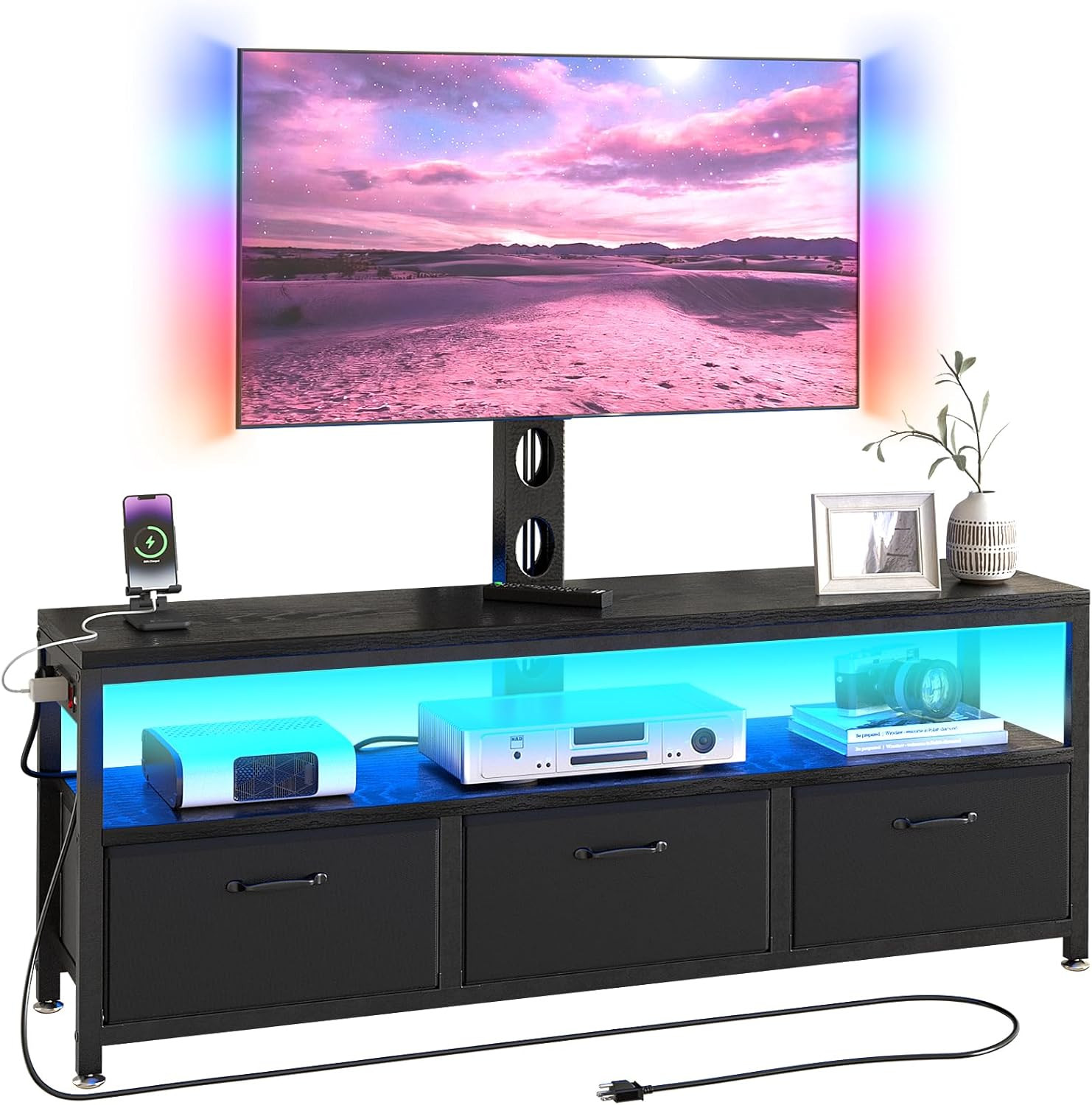 TV Stand with Mount and Power Outlet, TV Stand Mount with Storage for Living Roo