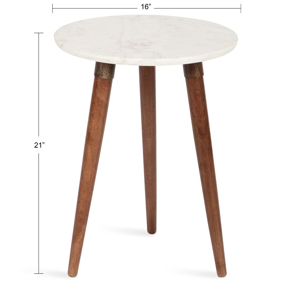 Kate and Laurel Rumsen Round Marble Side Table 16x16x21 Walnut Brown