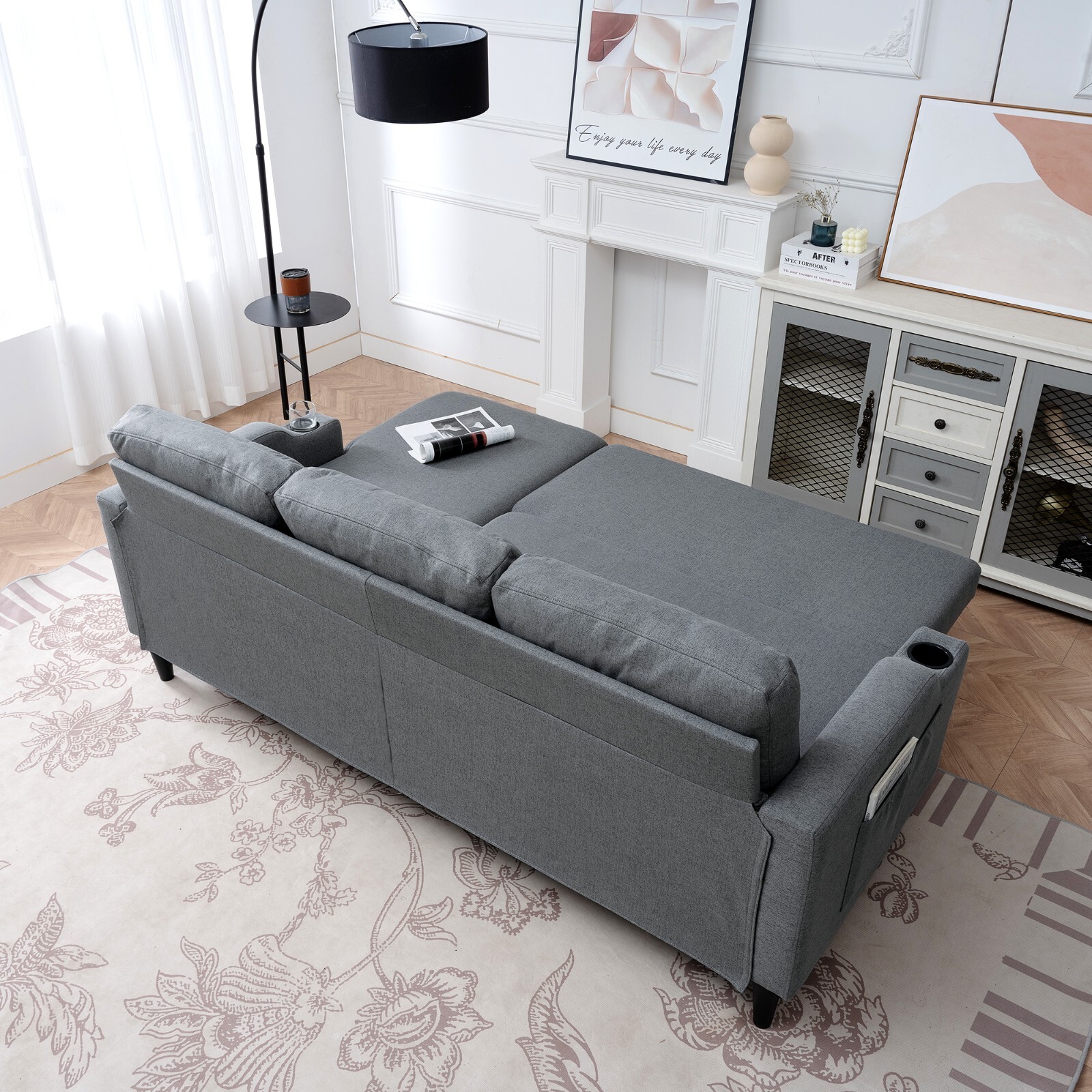 Modern Sectional Sofa Bed Modular Couch with Storage Chaise Lounge Cup Holders