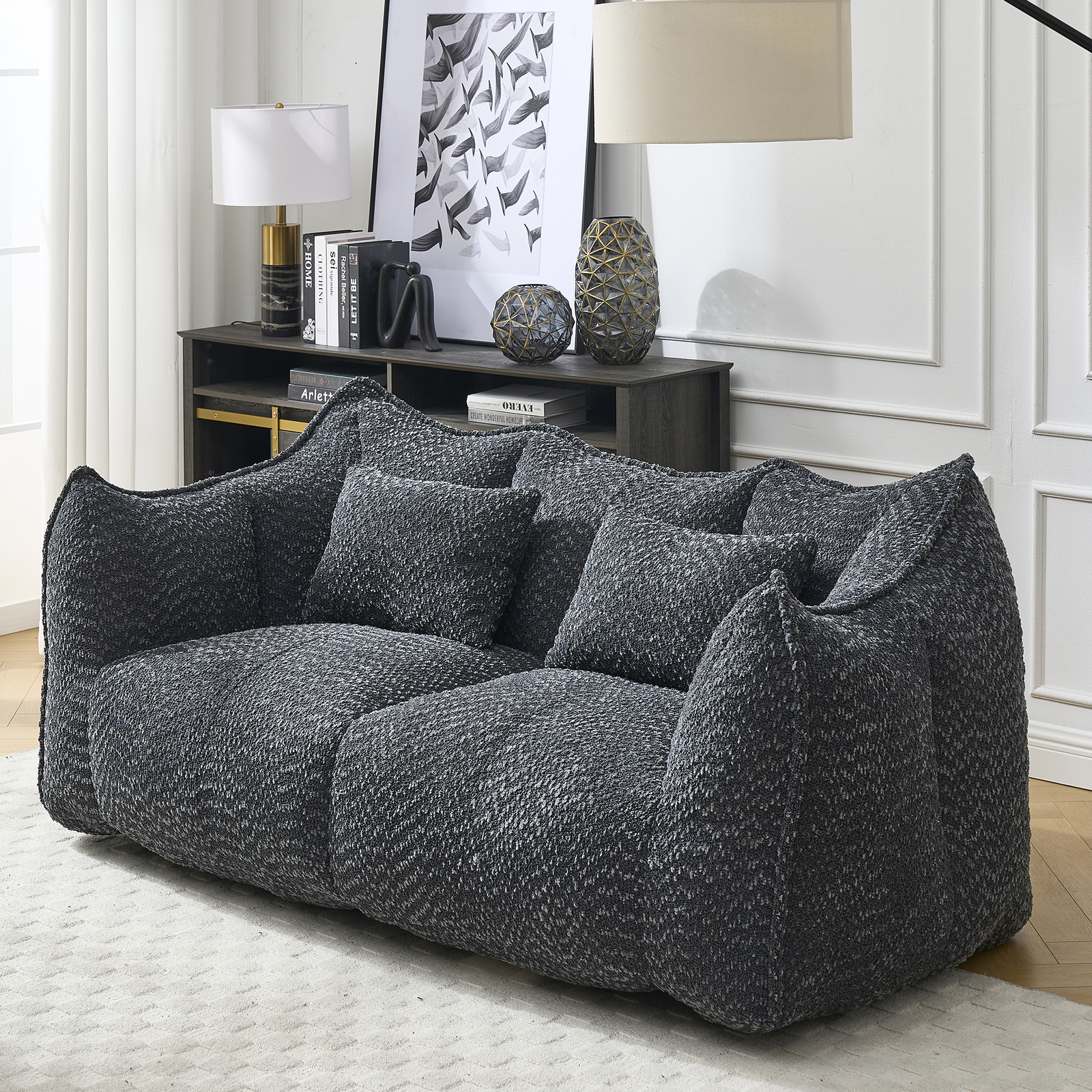 Bean Bag Chairs Lazy Sofa recliner high resilience foam core 2people sofa Black