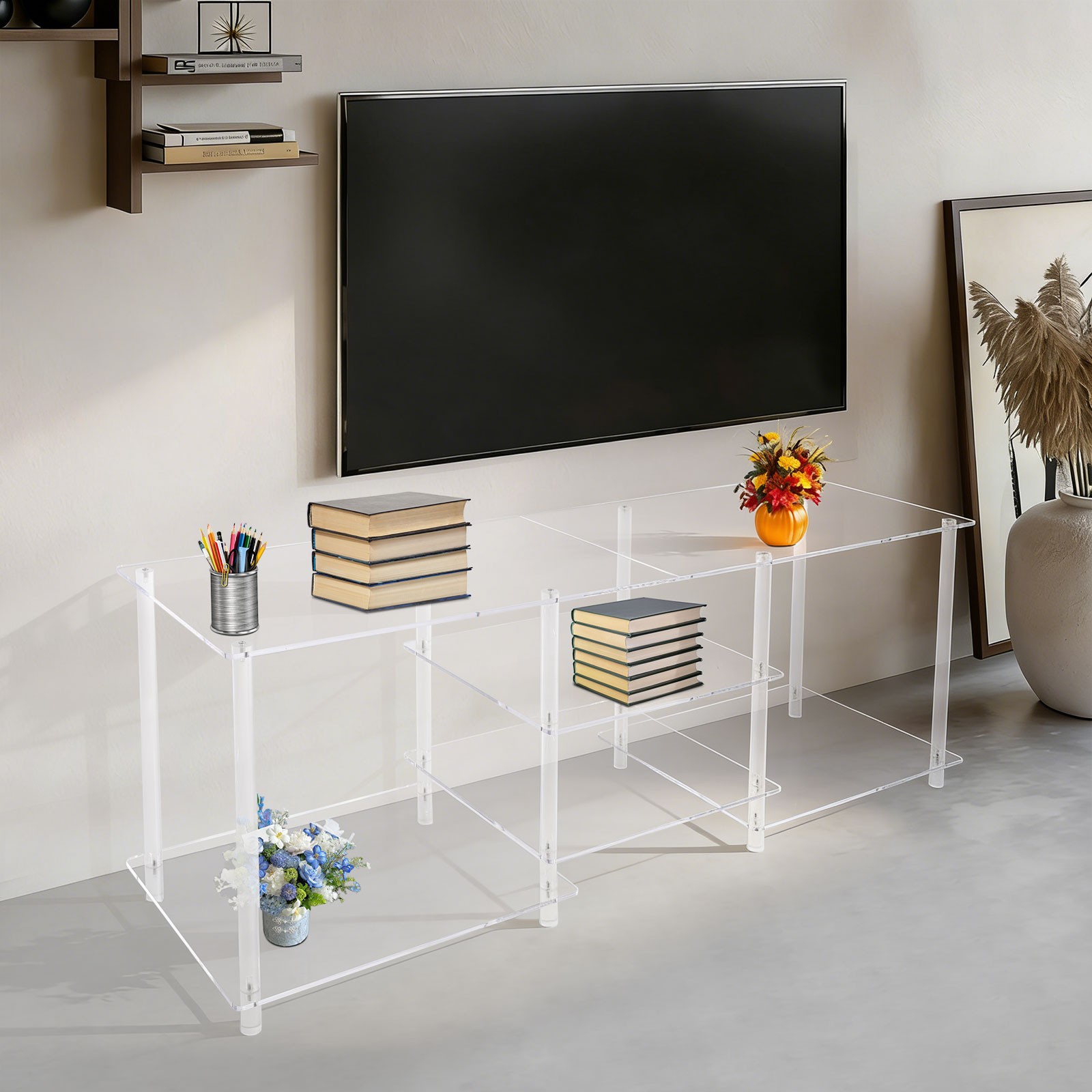 Acrylic TV Stand Open-Frame Computer Desk Organizer Shelf Media Console Table