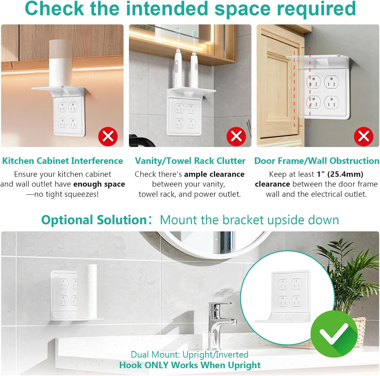 WALI Double Outlet Shelf Wall Holder – Bathroom Shelf Duplex for Electric Toothb