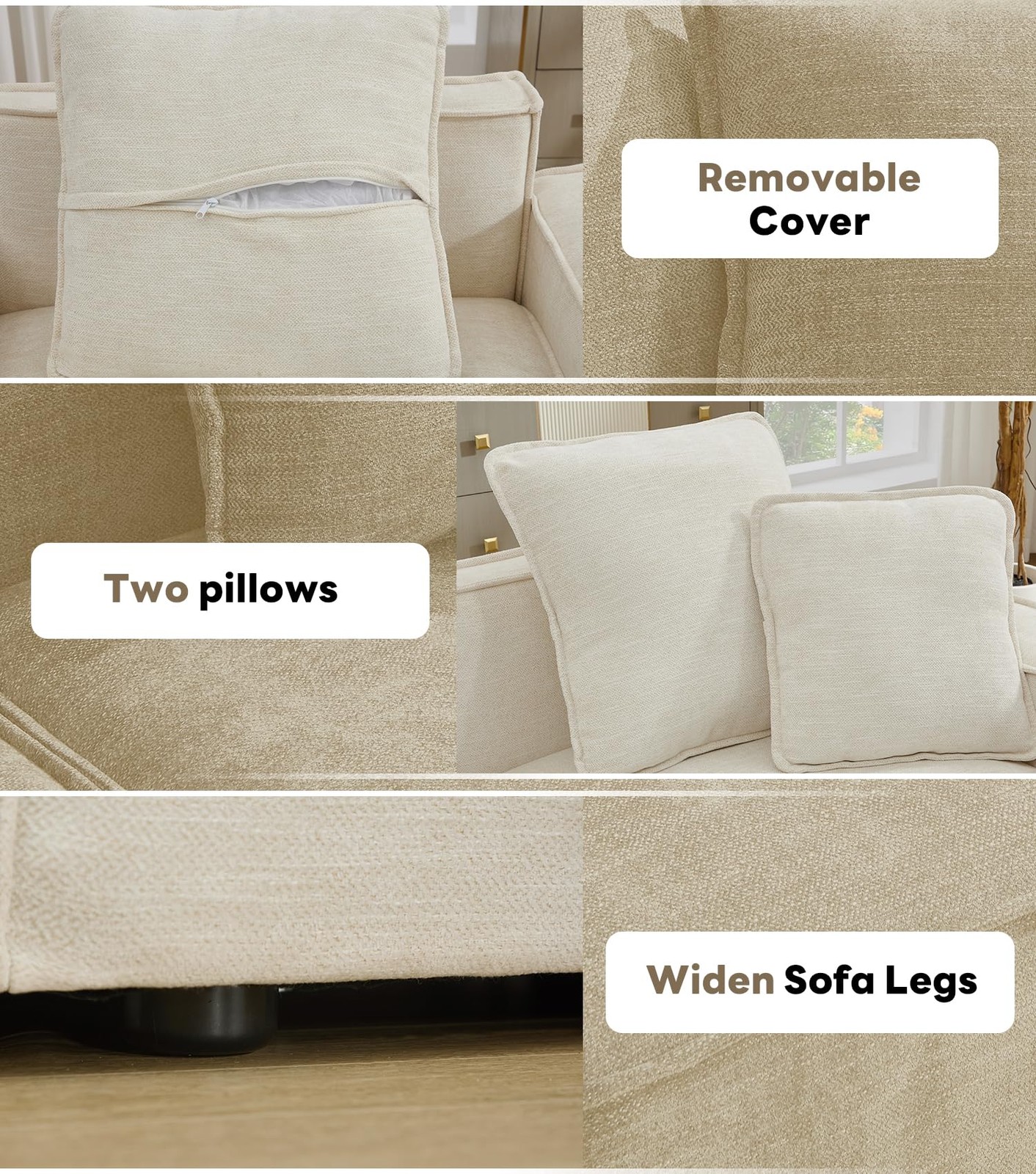 78 Modular Sectional Sofa Chenille Cloud Wide Armrests 4 Pillows Deep for Seat B
