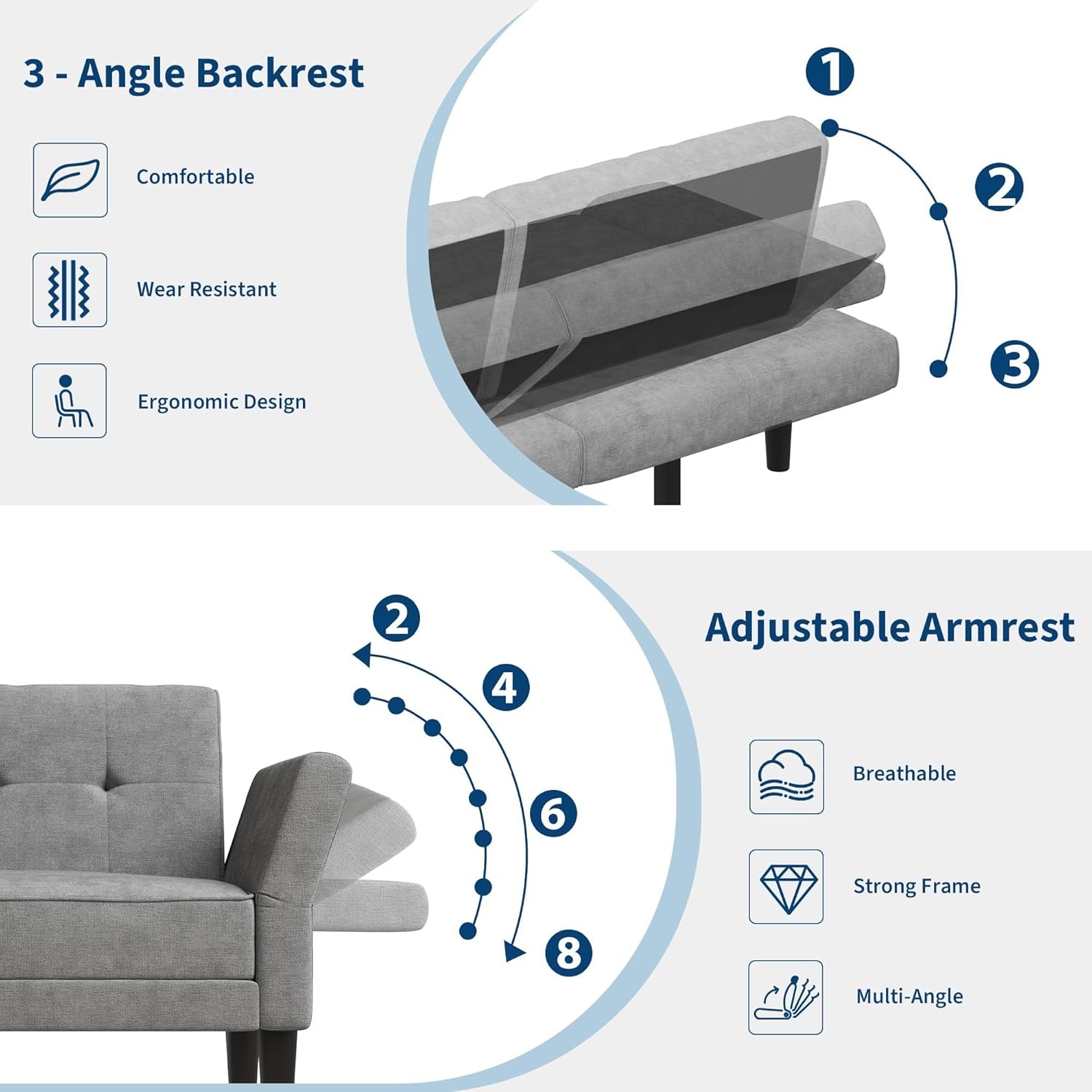 Futon Sofa Bed Modern 89″ Folding Sleeper Couch w/ Adjustable Convertible Couch