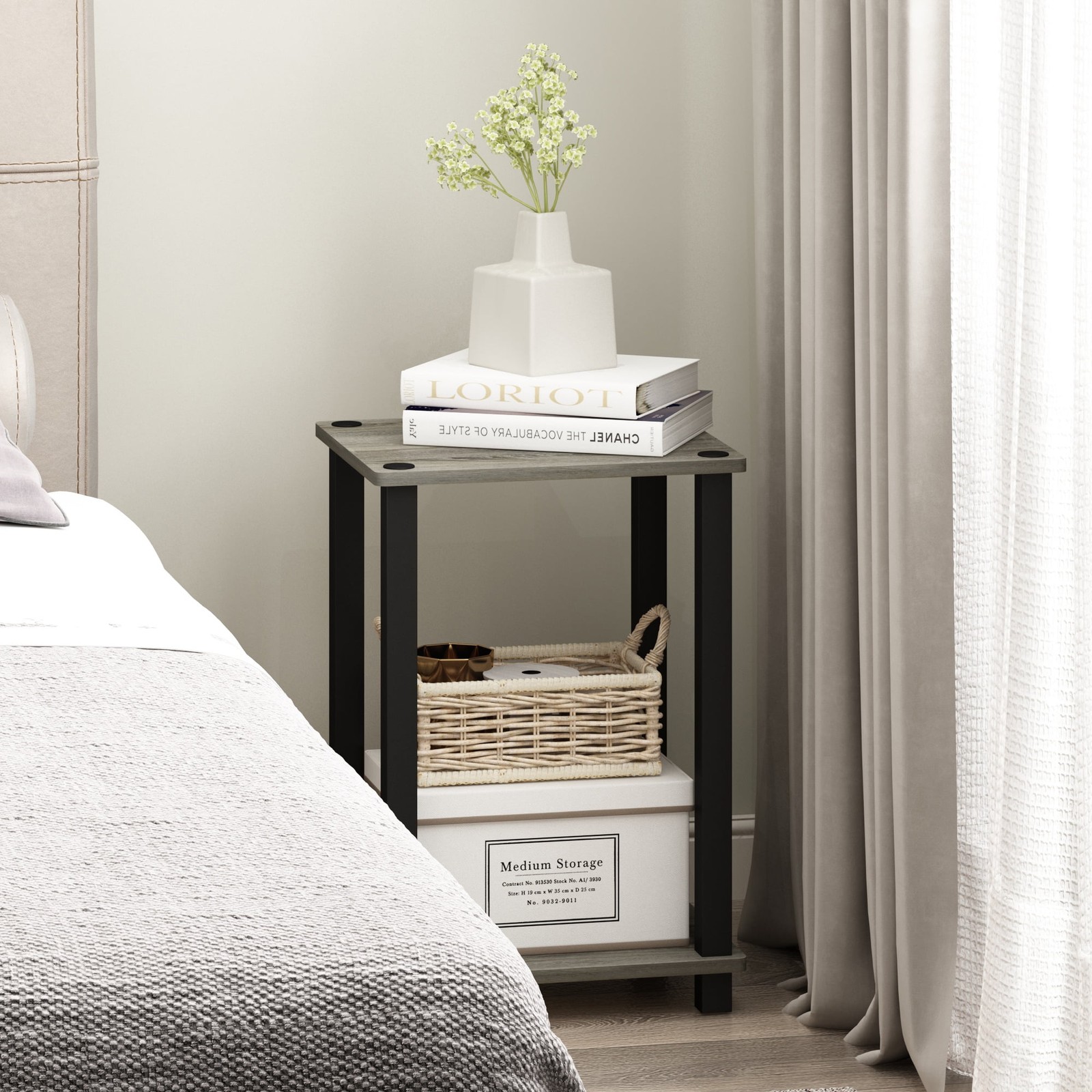 Simplistic End Table Small Amber Pine/Black