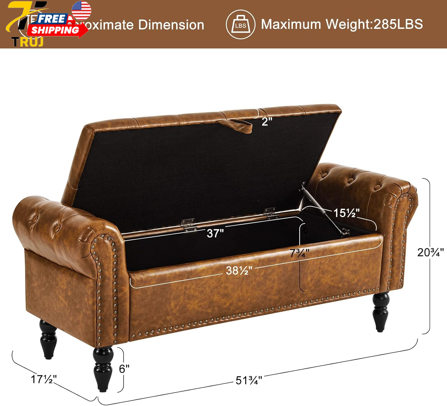 Furniliving Storage Ottoman Bench Leather Benches End of Bed Bench with Solid W