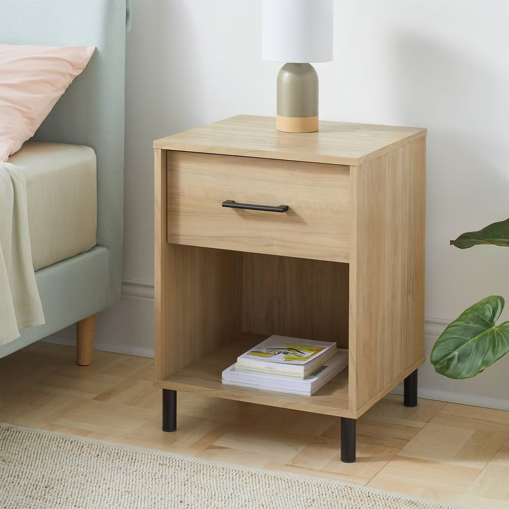 Mixed Materials Nightstand Updated Base Natural Wood – Room Essentials