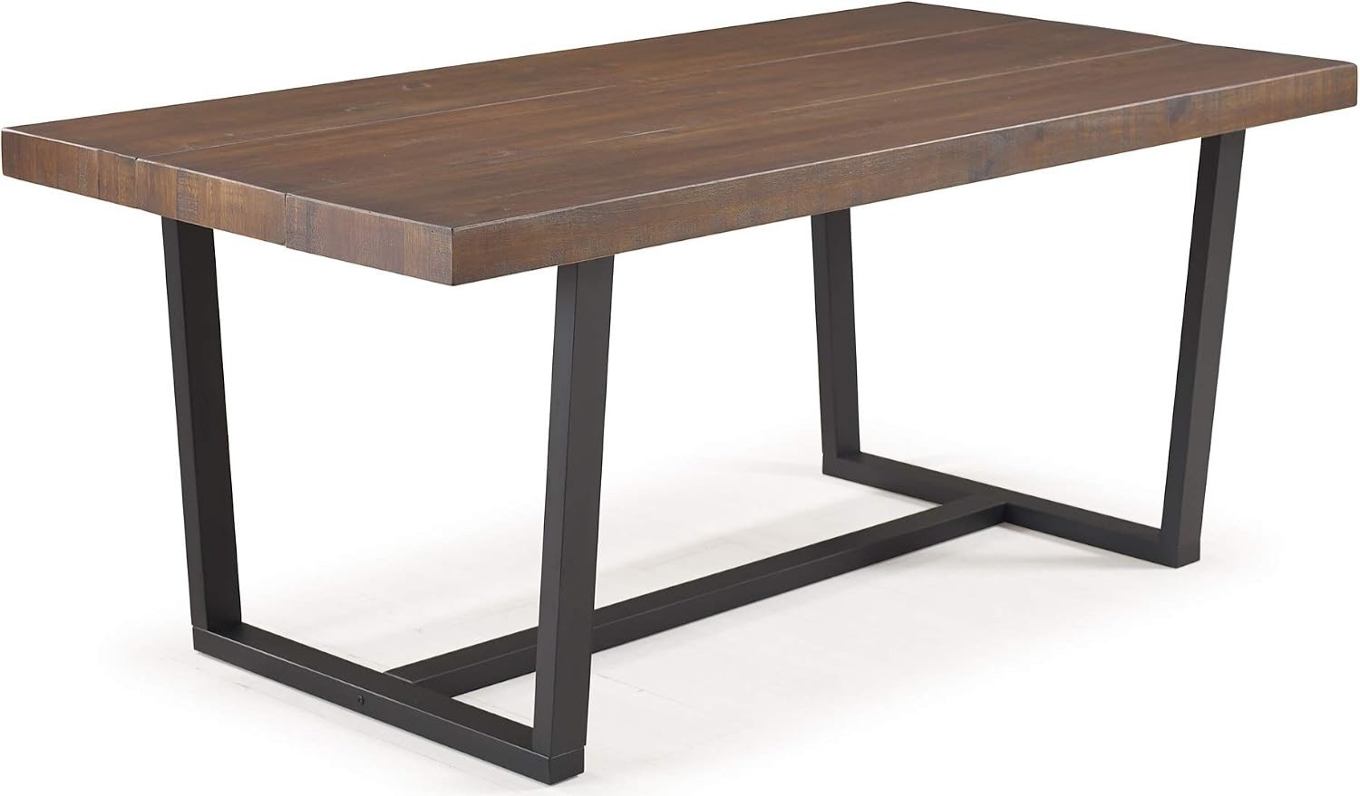 Rectangular Dining Table Dark Wood Top Black Metal Frame Mahogany Brown 72″