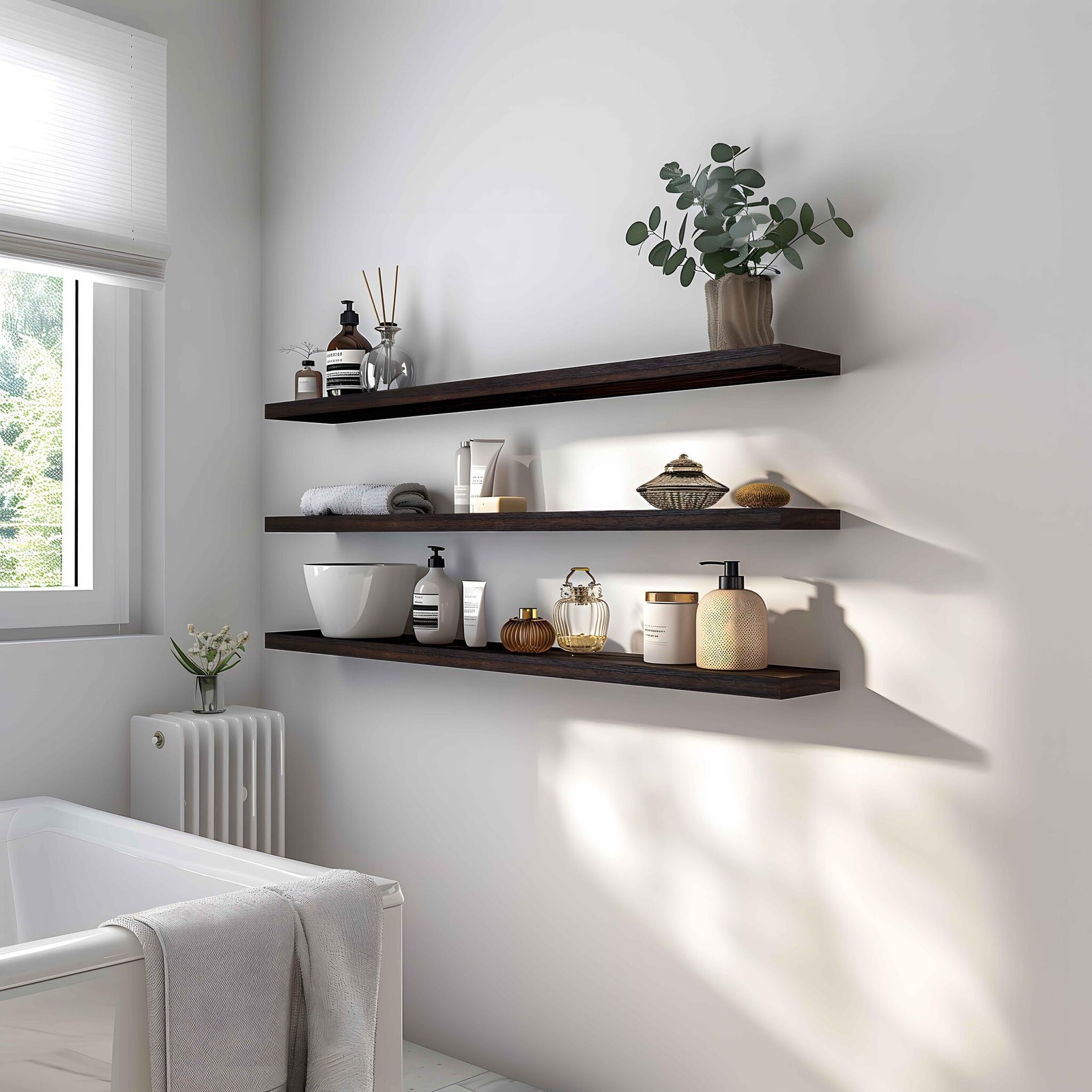 48-inch Wood Floating Wall Shelves Set of 4 Brown for Bedroom