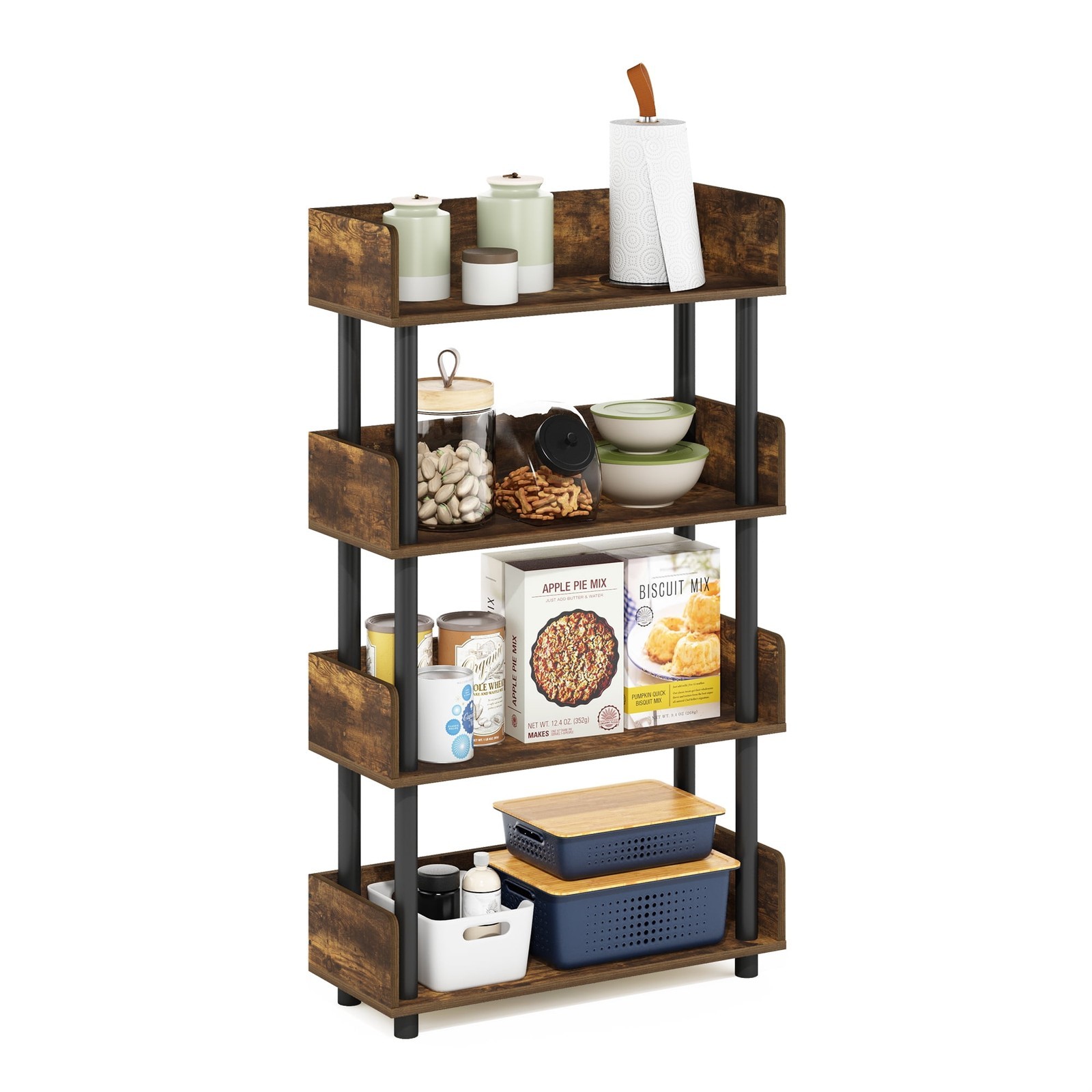 4-Tier Freestanding Multipurposes Display Rack Amber Pine/Black