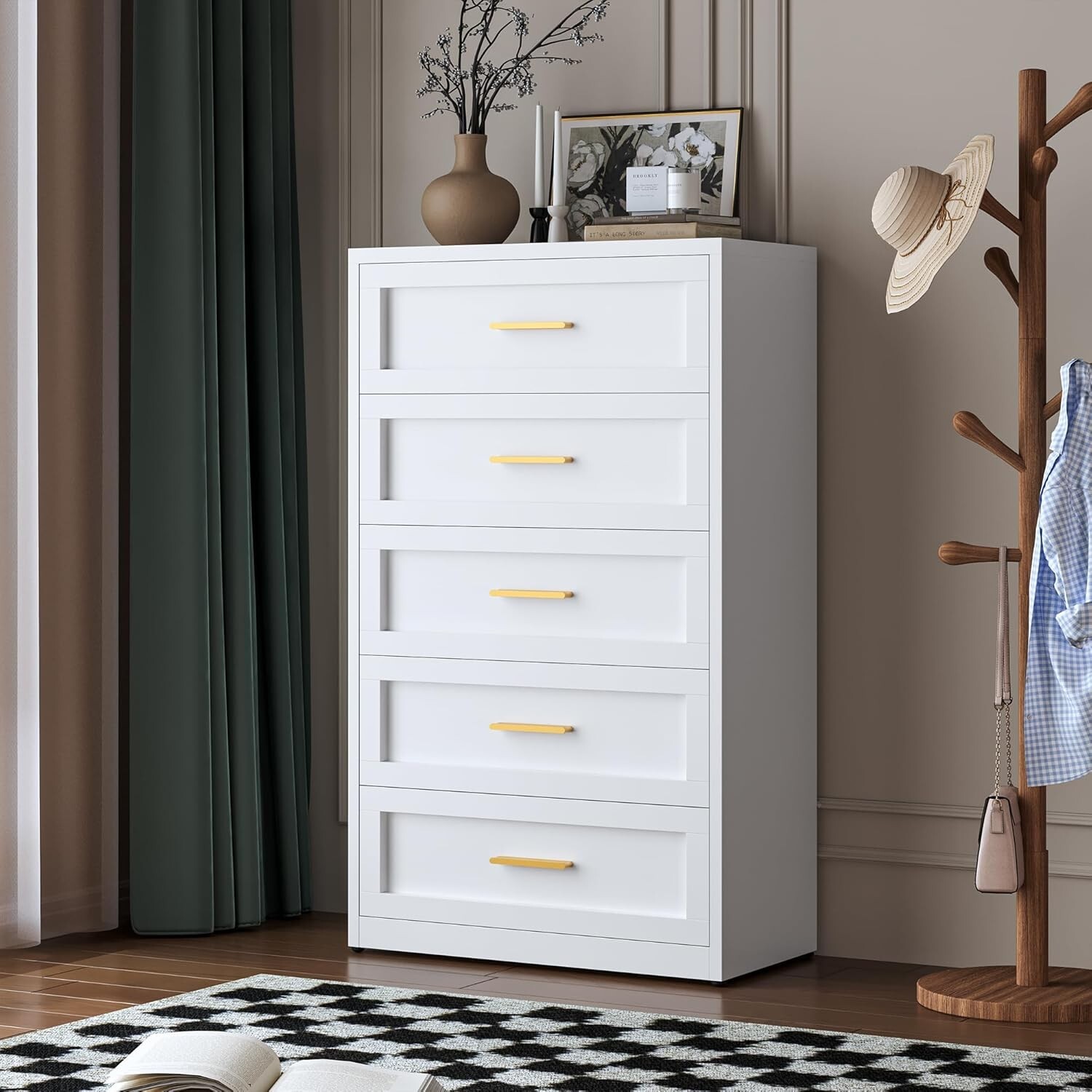 Cofar Metal 5 Drawers Dresser, Chest Drawers with Storage for Closet, Bedroom