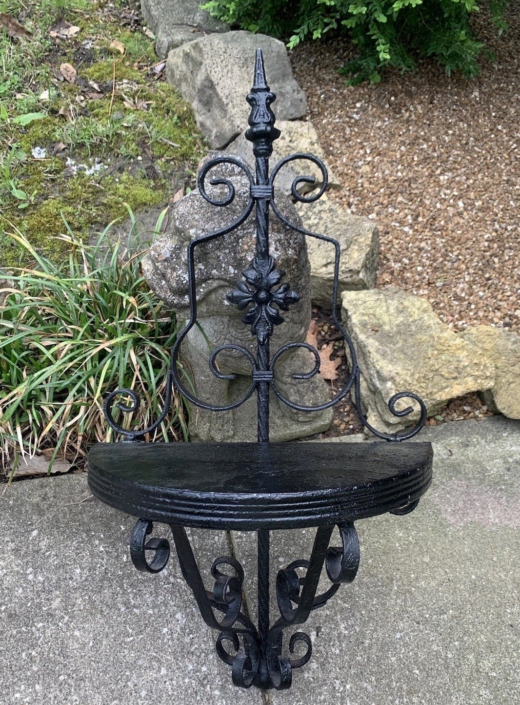 Vtg Half Moon Wall Shelf Heavy 10 Lbs Iron Scroll Plants/Home Decor 31.5×16.5