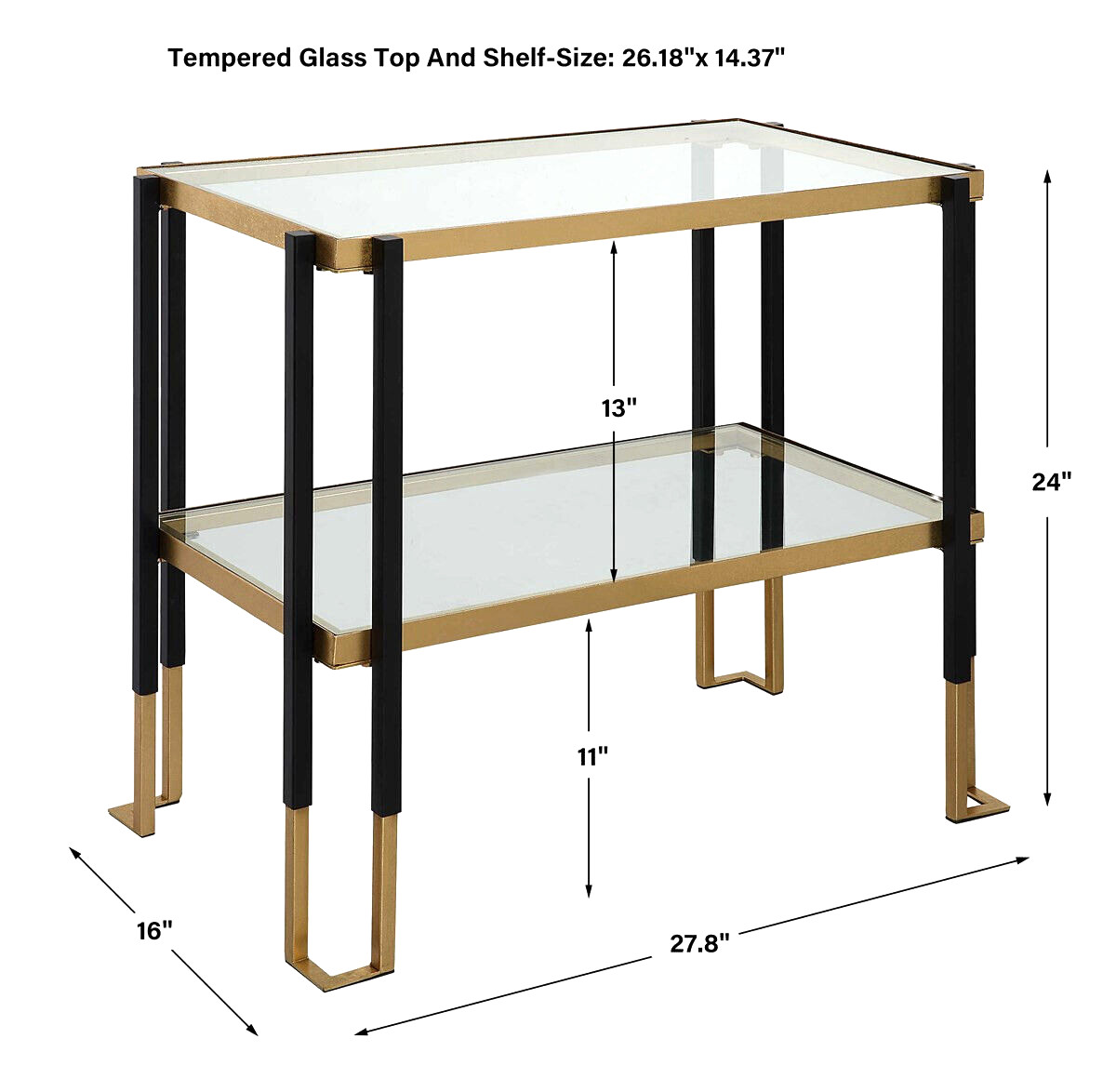Kentmore Side Accent Modern Table Matte Black and Brushed Gold ~ Uttermost 25138