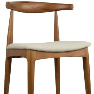 Solid Wooden Dining Chair | Upholstered Beige Cloth Linen Cushioned Seat |
