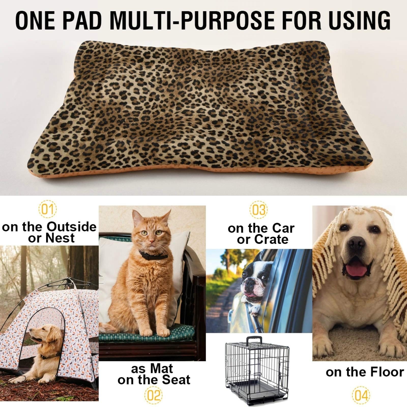 Blueangle Vintage Leopard Print Dog Cat Bed Comfortable Pet Bed Ultra Soft