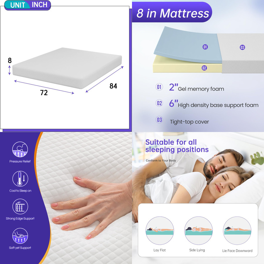 CALIFORNIA KING Cooling Gel Memory Foam ON SALE Bed Mattress NO BACK PAIN Cal 8″