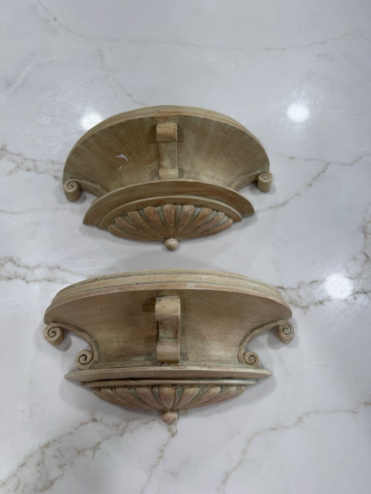 Vintage Style Wall Sconces Shelf, Plaster Fan Shell Scroll 8 1/2” X 4”