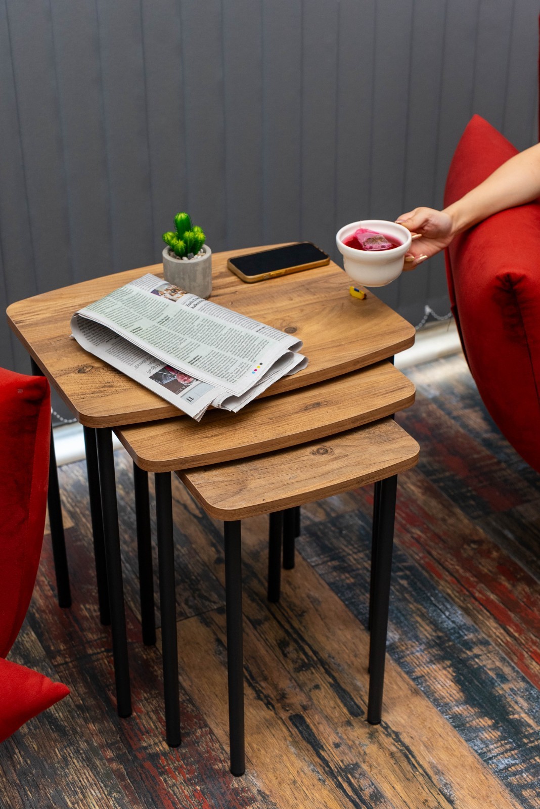 3-Piece Nesting Table Set, Space-Saving Living Room Side Tables