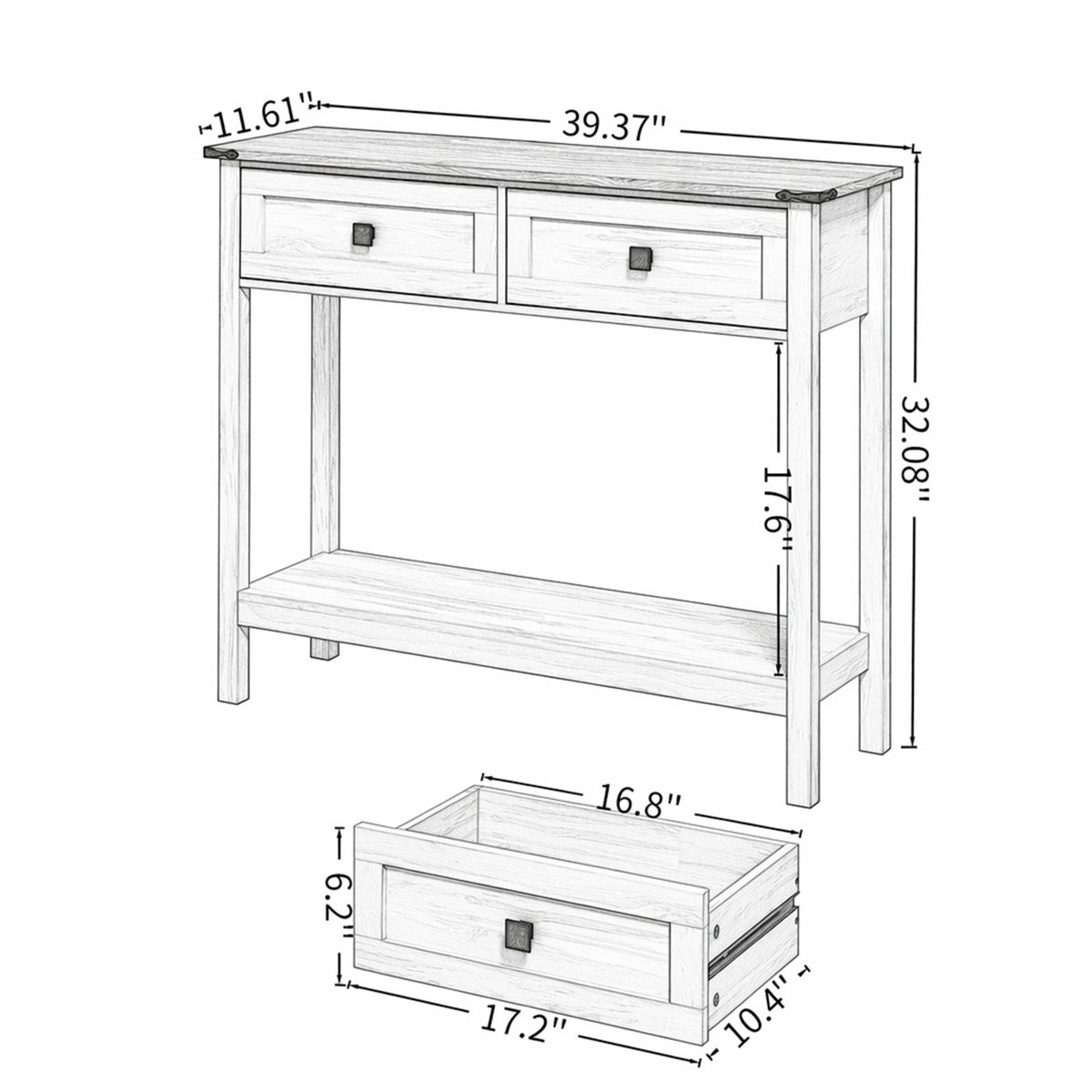 Farmhouse Console Table Entryway Rustic Sofa Table with 2 Drawers Shelf White